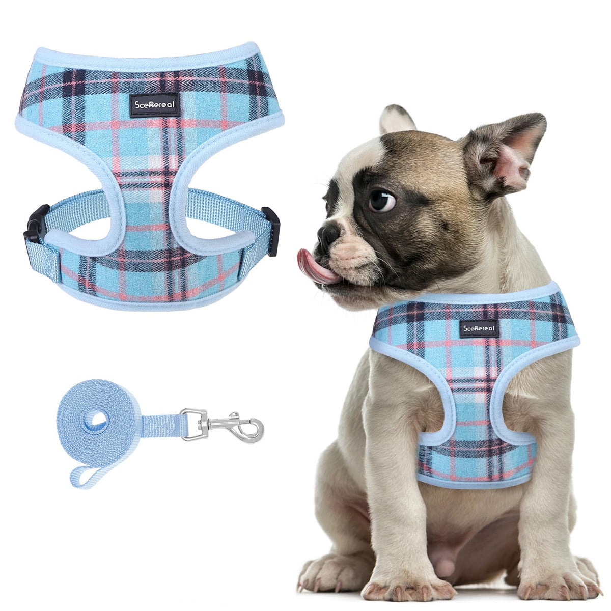 Scenereal Puppy Dog Harness With Leash Set For Small Medium Sized Dogs, Soft Mesh Step In Pet Harnesses And Leash, No Chock Plai