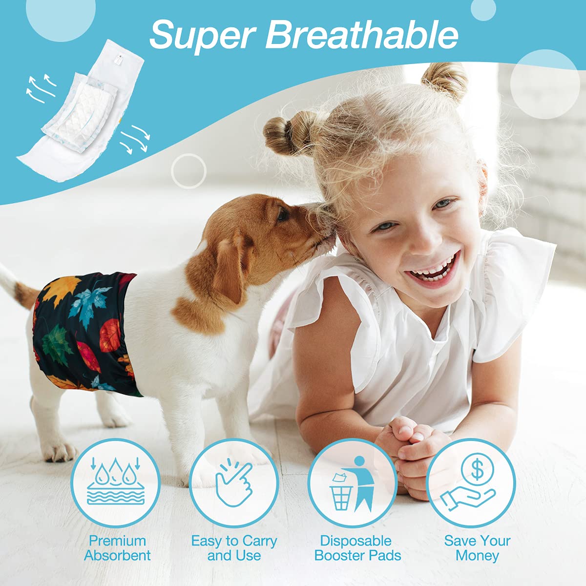 Leopinky Disposable Dog Diaper Booster Pads M - 100 Count, Dog Diaper Liners For Male & Female Dogs, Inserts Fit Most Puppy Diapers - Pet Belly Bands And Male Dog Wraps