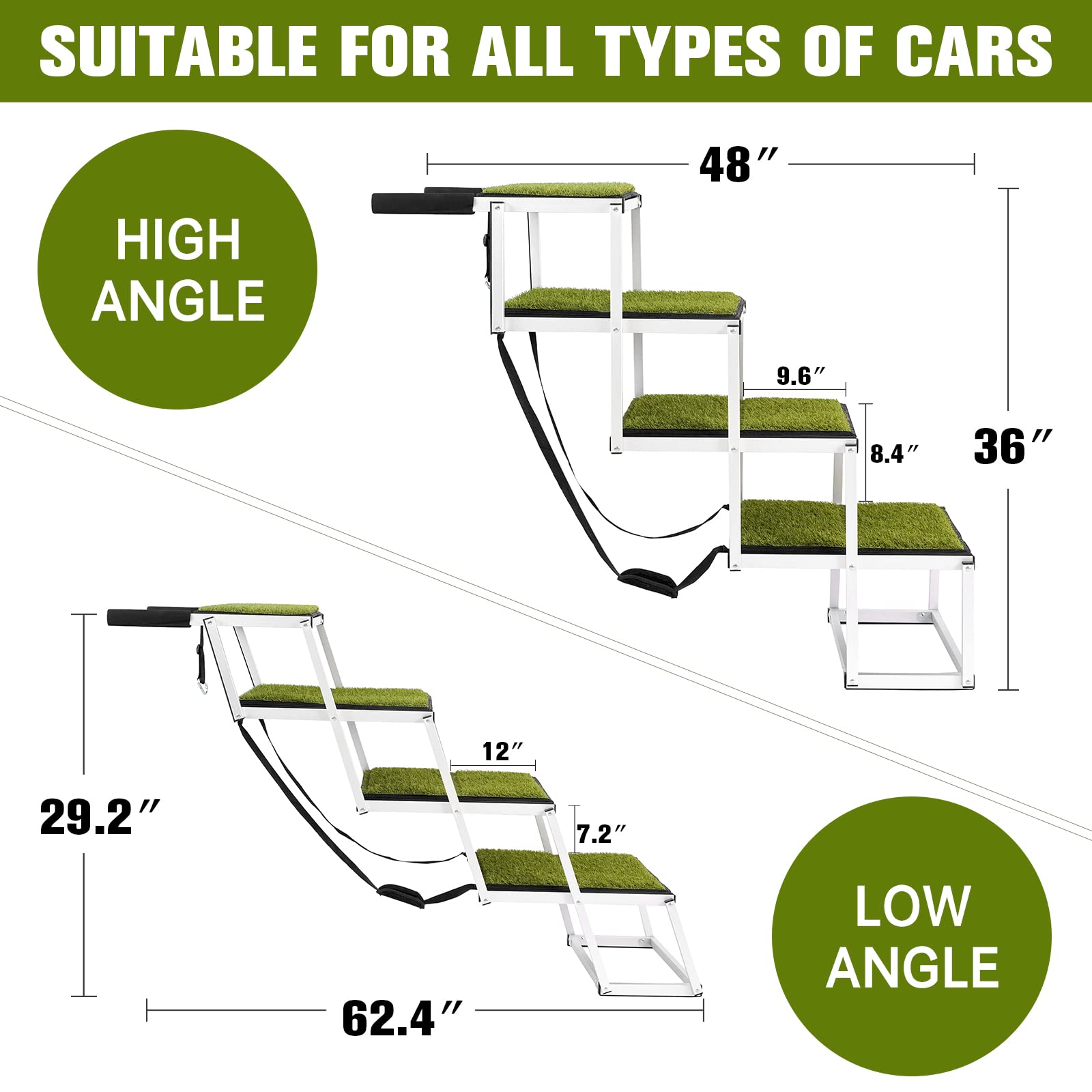Dog Ramp, Extra Wide Dog Car Stair For Large Dogs,Dog Ramp For Car,Pet Steps Lightweight Aluminum Foldable Dog Steps For Cars And Suv,High Beds, Trucks, Supports Up To 200 Lbs