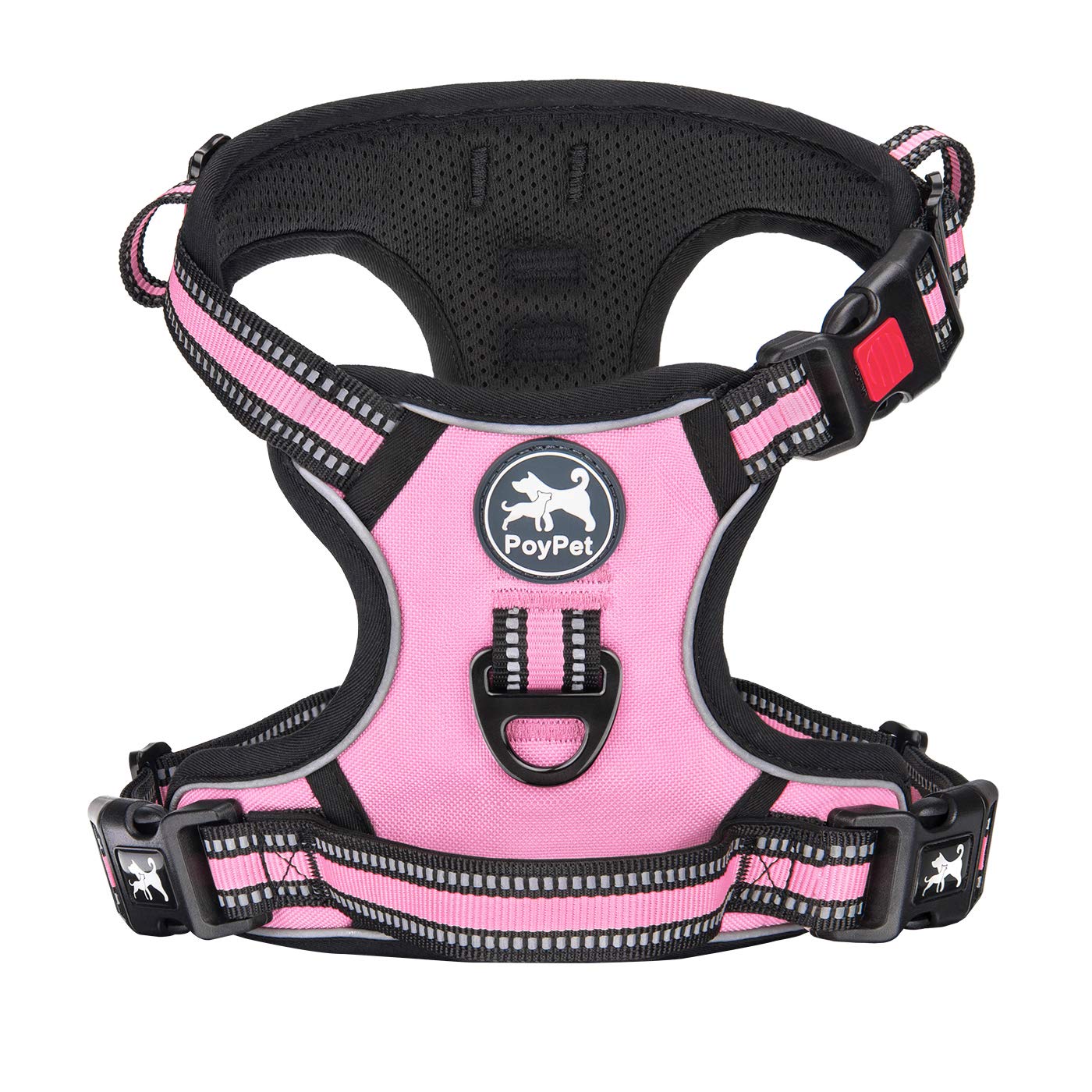 Poypet No Pull Dog Harness, [Release On Neck] Reflective Adjustable No Choke Pet Vest With Front & Back 2 Leash Attachments, Sof