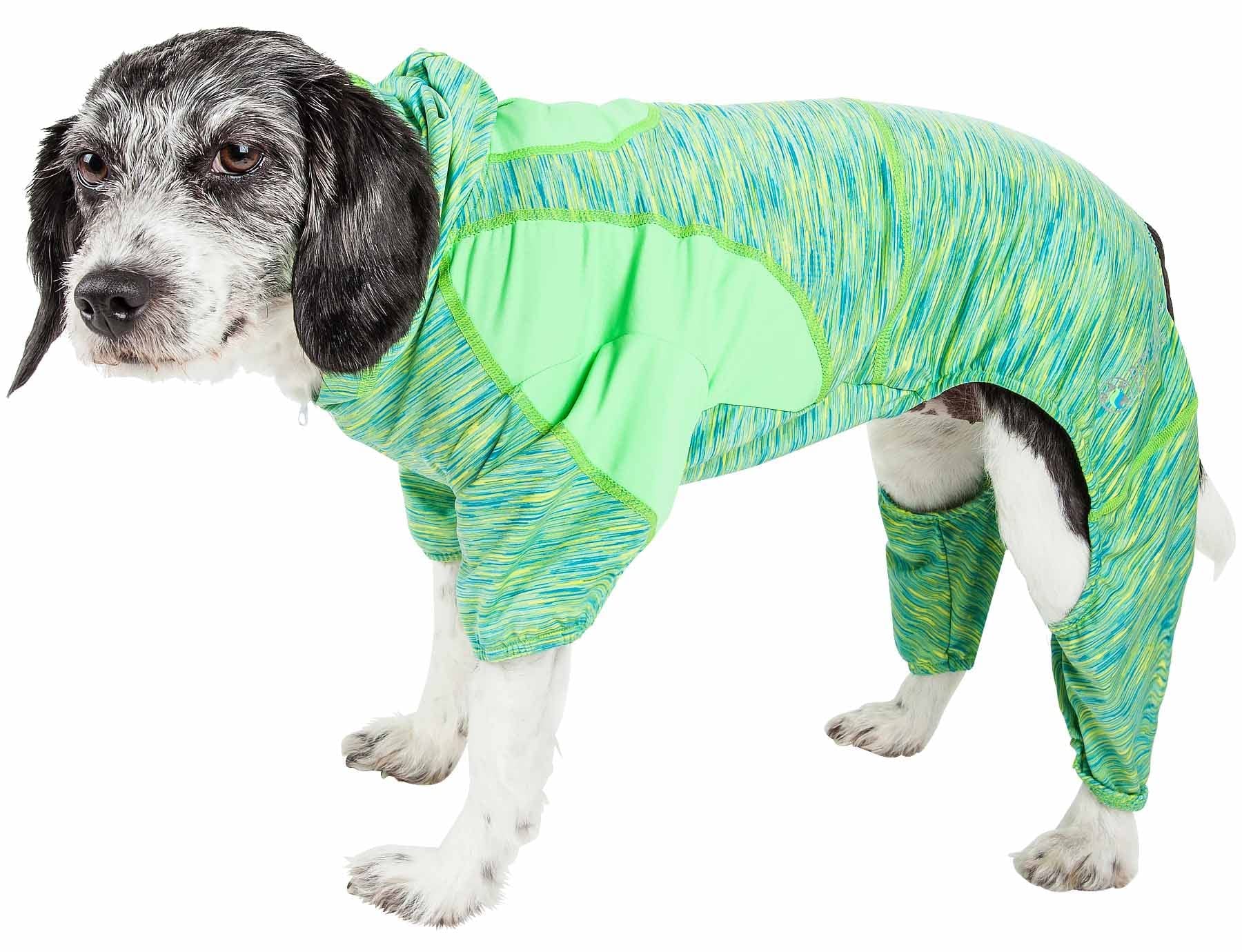 Pet Life  Active Downward Dog Hoodie and Flexible Full Body Dog T-Shirt - Lightweight Dog Fitness Tracksuit and Yoga Dog Clothes