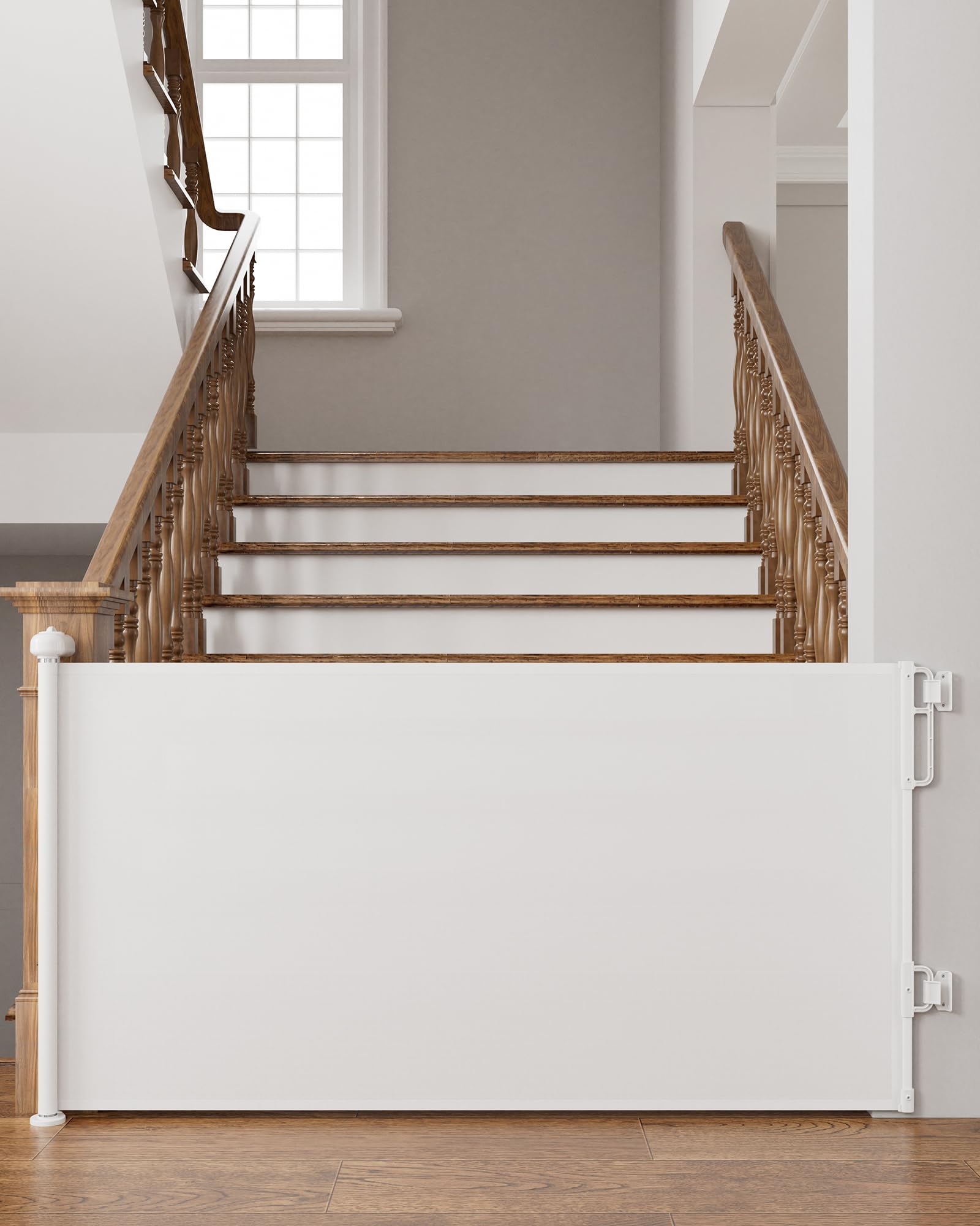Cumbor 76' Wide Long Retractable Baby Gates For Stairs, Mesh Dog Gate For The House, 34' Tall Extra Wide Pet Gate For Dogs, Child Safety Gates For Doorways, Hallways, Cat Gate Indoor/Outdoor(White)