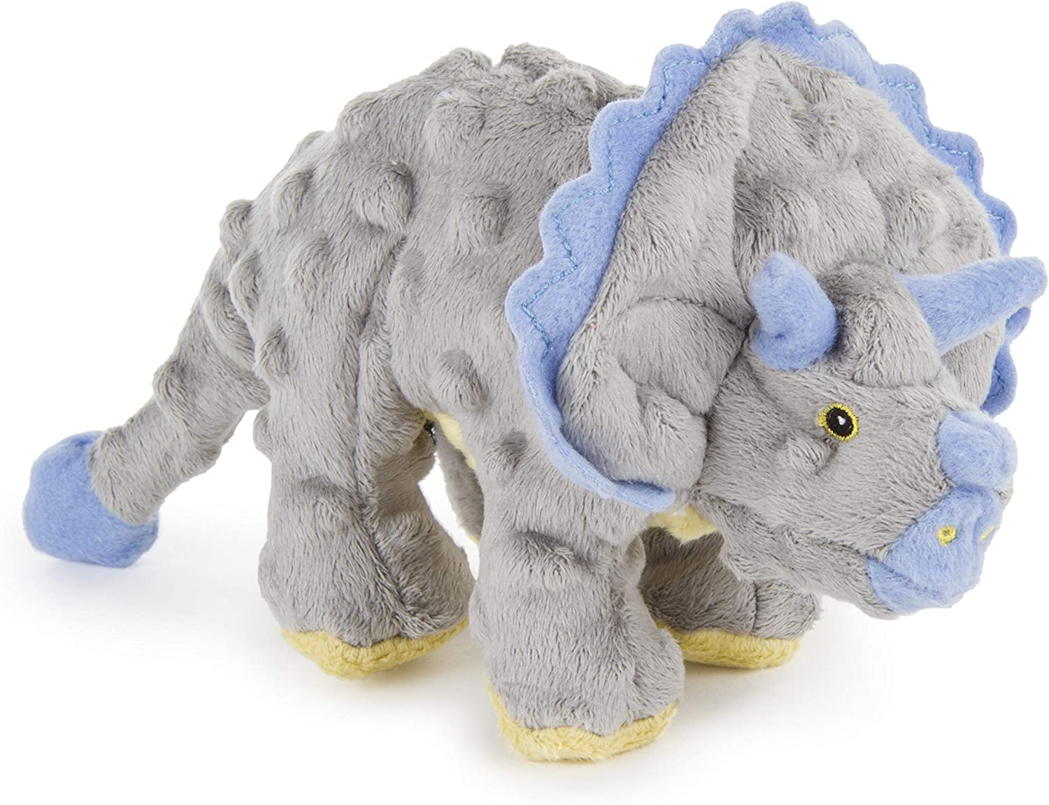 goDog Dinos Frills Squeaky Plush Dog Toy, Chew Guard Technology - Gray, Small