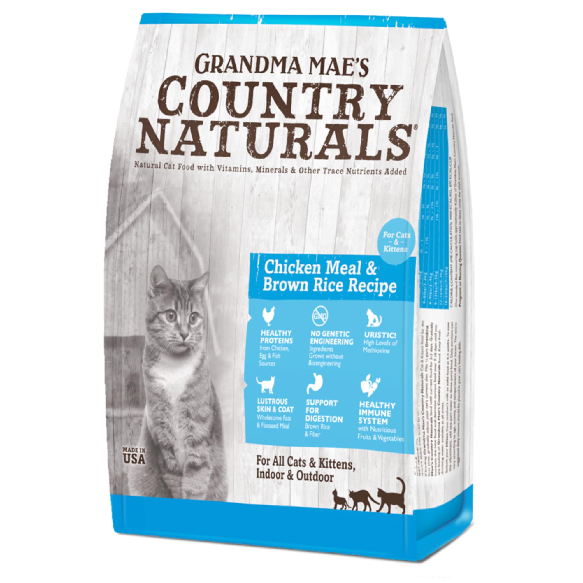 Grandma Maes Country Naturals Dry Cat Food, Chicken & Brown Rice, Slow Cooked & Nutrient Dense, Made in USA, 12 LB Bag