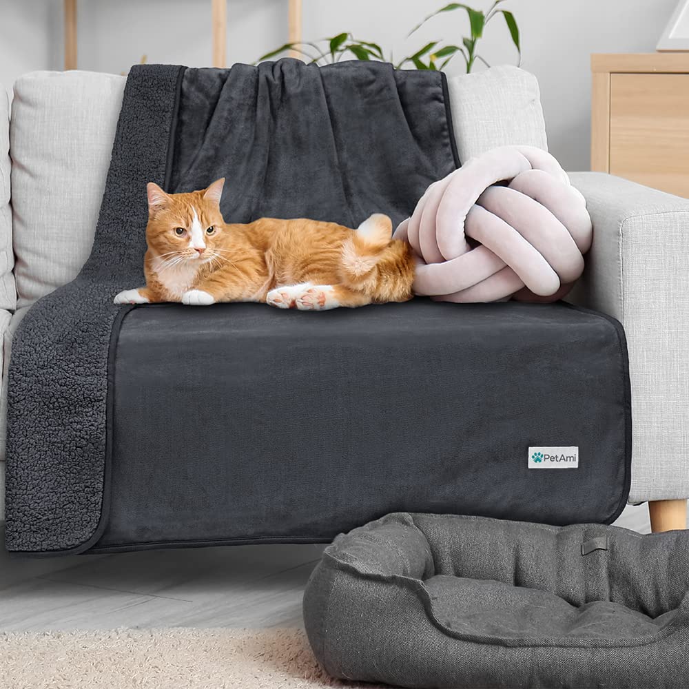 Petami Waterproof Dog Blanket For Medium Large Dogs, Pee Proof Pet Blanket For Bed Couch, Reversible Water Proof Blanket For Puppy Indoor Cat, Soft Dog Pee Crate Cover Washable, 60X80 Gray