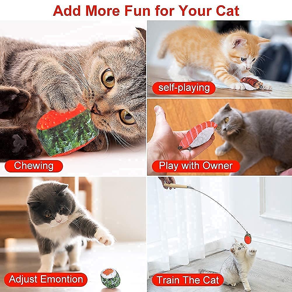 Rekobon Catnip Toys, 8 Pack Kitten Toys For Indoor Cats, Bite Resistant Cat Chew Toy With Sushi Roll, Boredom Relief Fluffy Kitt