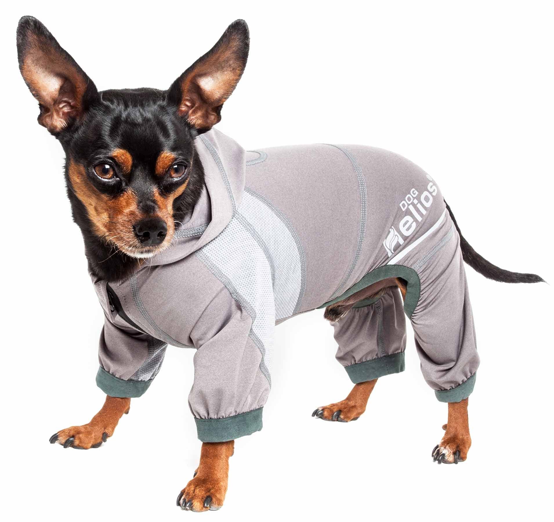 Dog Helios ® 'Namastail' Lightweight 4-Way Stretch Breathable Full Bodied Performance Yoga Dog Hoodie Tracksuit, Small, Grey
