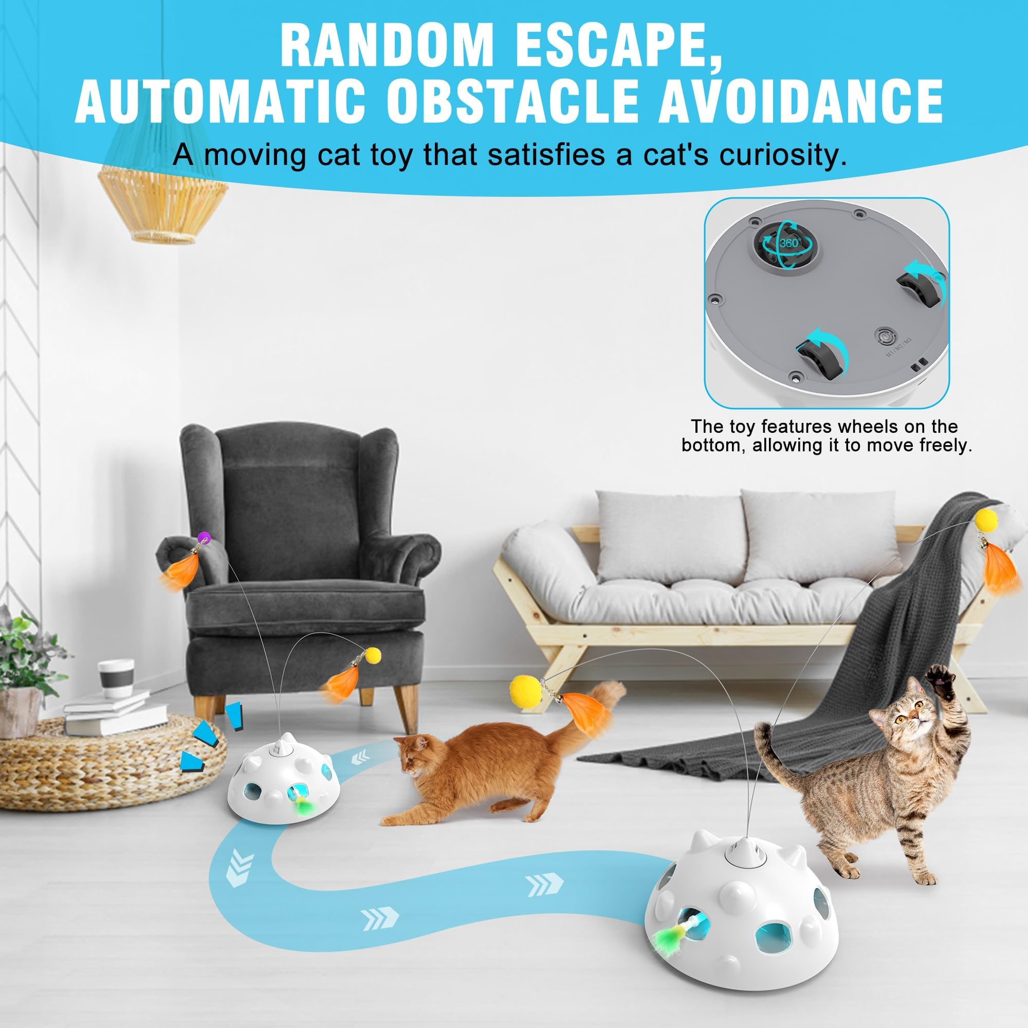 Cat Toys For Indoor Cats - Rechargeable Silent Interactive Automatic Cat Toy | Electric Feather Cat Bird Toy | Electric Cat Teas