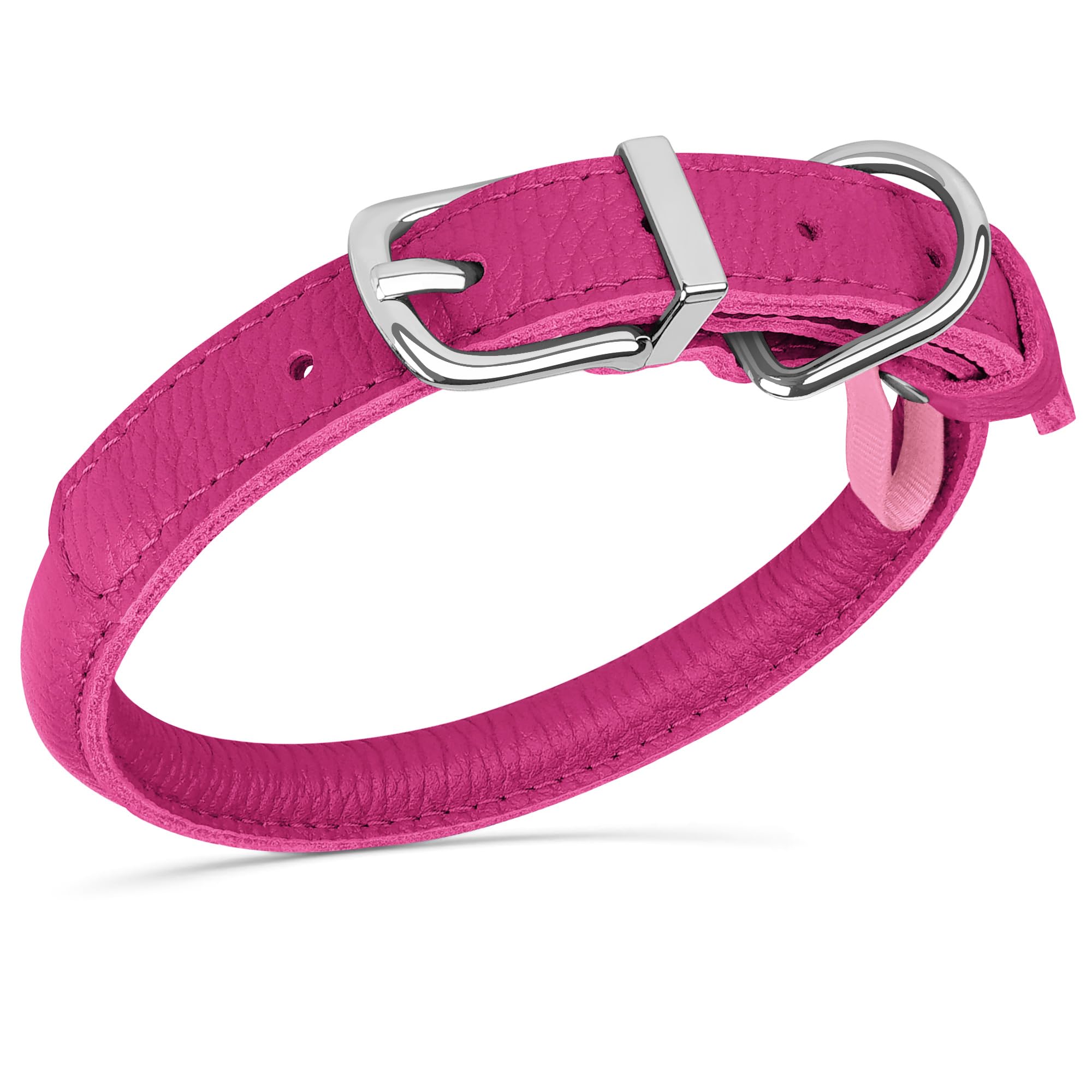 Oopsdoggy Rolled Leather Dog Collar Soft Roll Collars For Small Medium Large Dogs Puppy (Pink, S, 10''-13'')