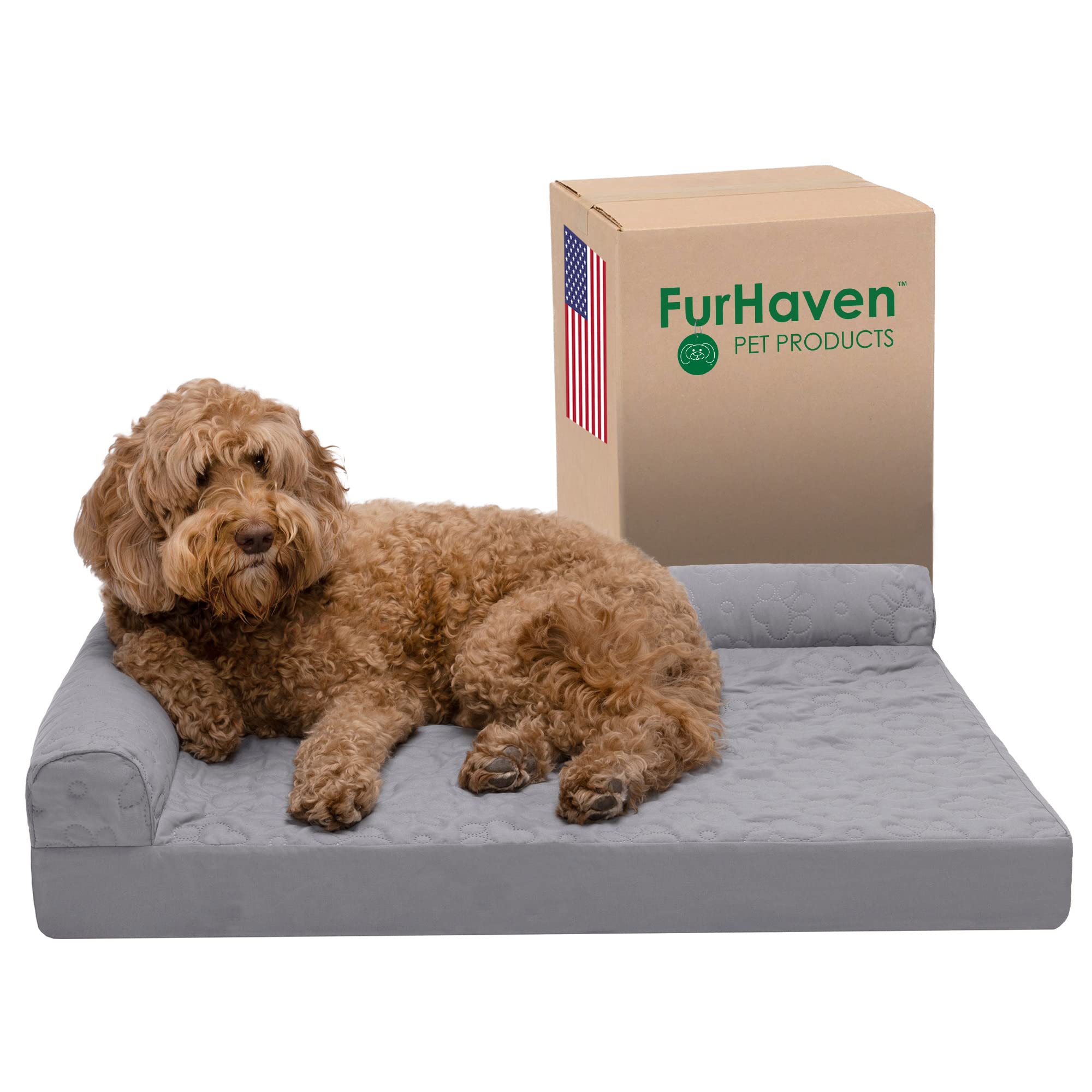 Furhaven Orthopedic Dog Bed For Large/Medium Dogs W/ Removable Bolsters & Washable Cover, For Dogs Up To 55 Lbs - Pinsonic Quilt