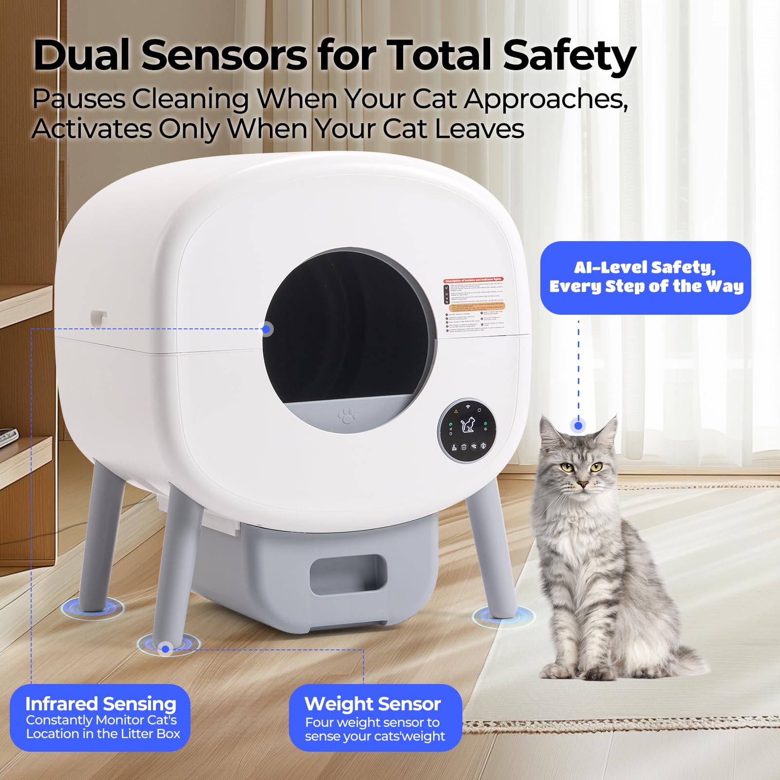 Fsitego Self Cleaning Cat Litter Box - Extra Large Automatic Litter Box With Mat For Multiple Cats - Odor-Free Waste Disposal In