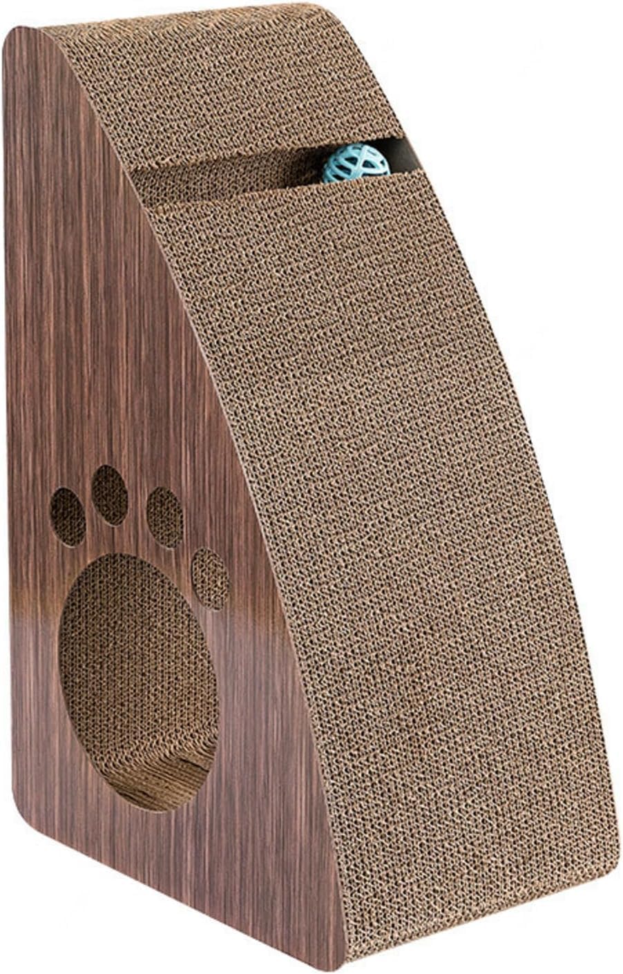 Emily Pets Premium Cat Scratcher With Toy Hiding Space, Reversible, WedgeShaped Cardboard Scratching Pad | Durable, Slanted Scr