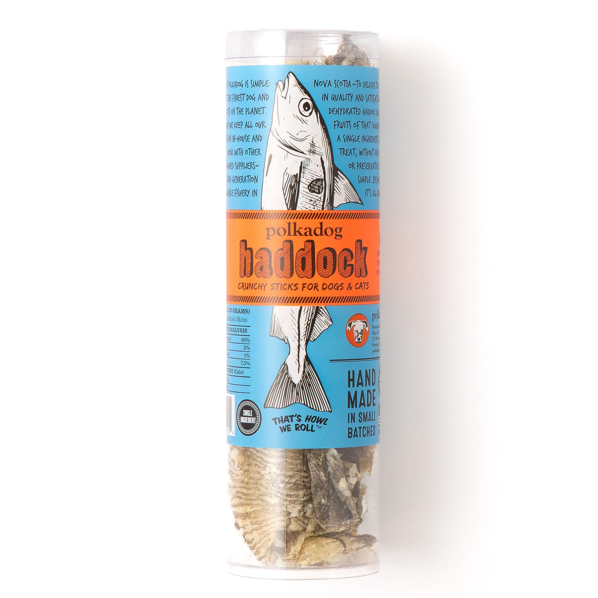 Polkadog Crunchy Haddock Skins Dog Treats - Single-Ingredient, Omega-3 Rich, All-Natural Pet Snack - Locally-Caught, Sustainable
