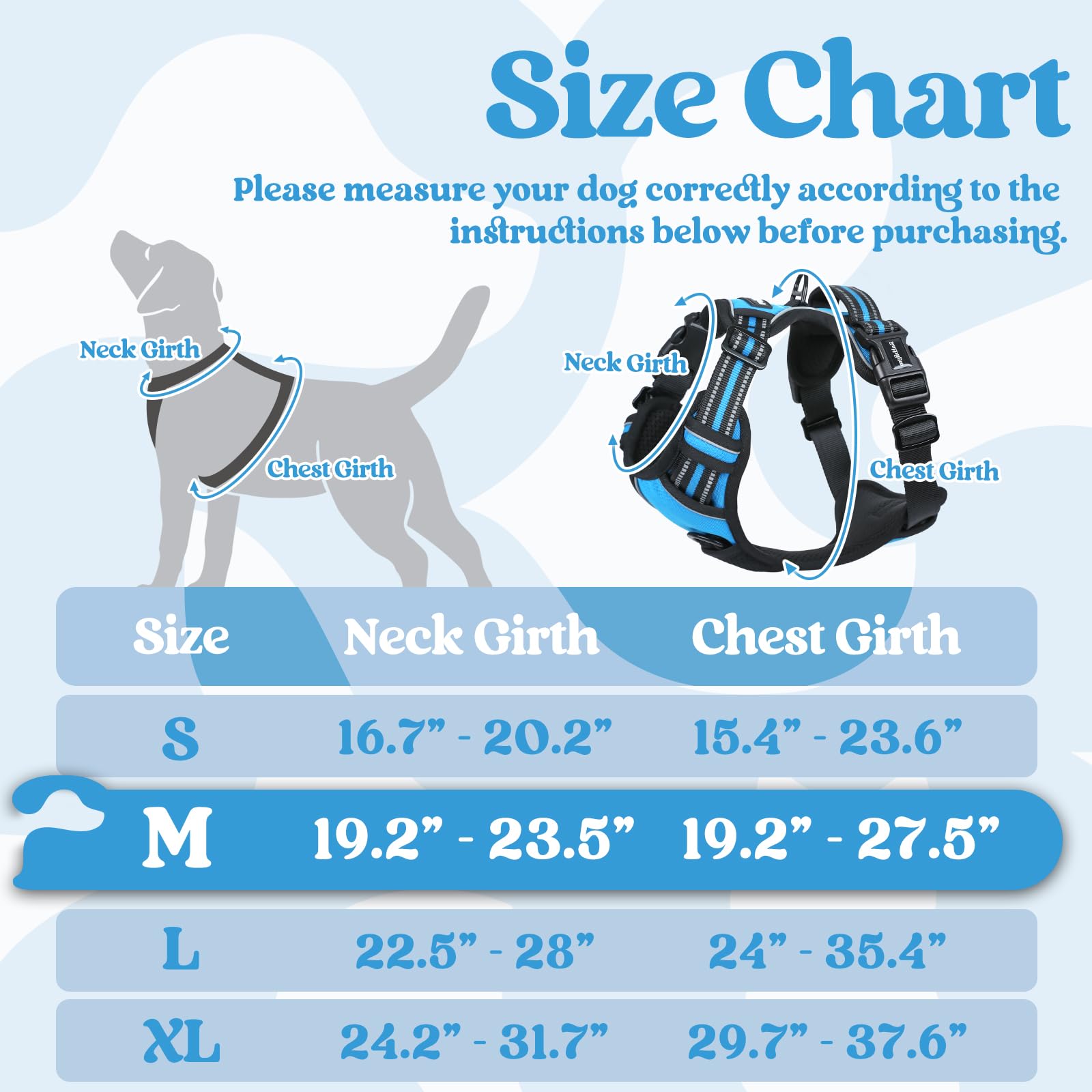 Rabbitgoo Dog Harness Medium Sized, No Pull Pet Harness With 3 Buckles, Adjustable Soft Padded Pooch Vest With Instant Control Handle, Easy Walking Reflective Pet Vest For Medium Dogs, Sky Blue, M