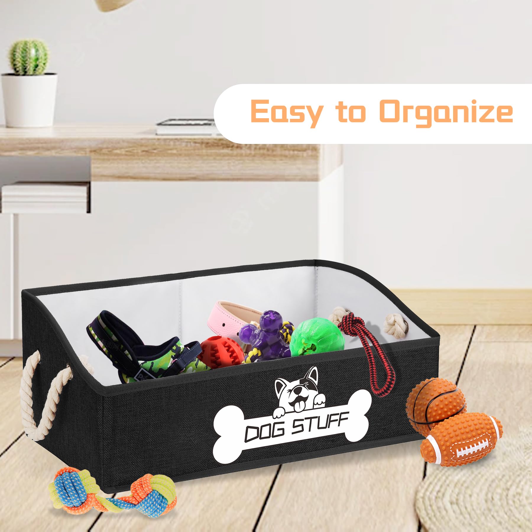 Thankspaw Dog Toy Box, Large Dog Toys Storage with Handle, Fabric Trapezoid Dog Toy Bin, Collapsible Basket Chest Organizer, Per