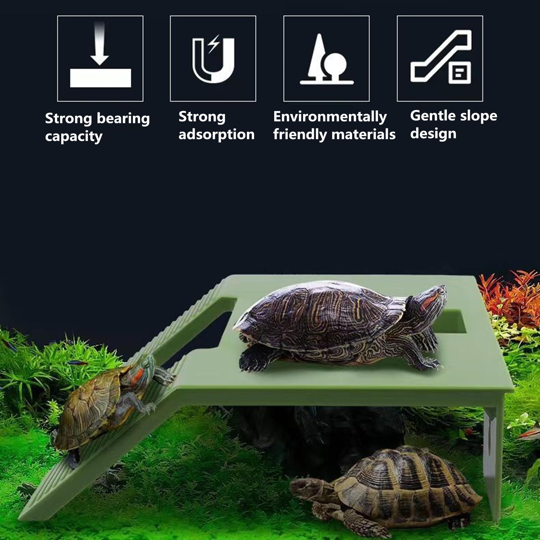 Turtle Resting Basking Platform, Plastic Turtle Ramp, Double Ladder Tortoise Climbing Resting Terrace for Frog Terrapin Reptile