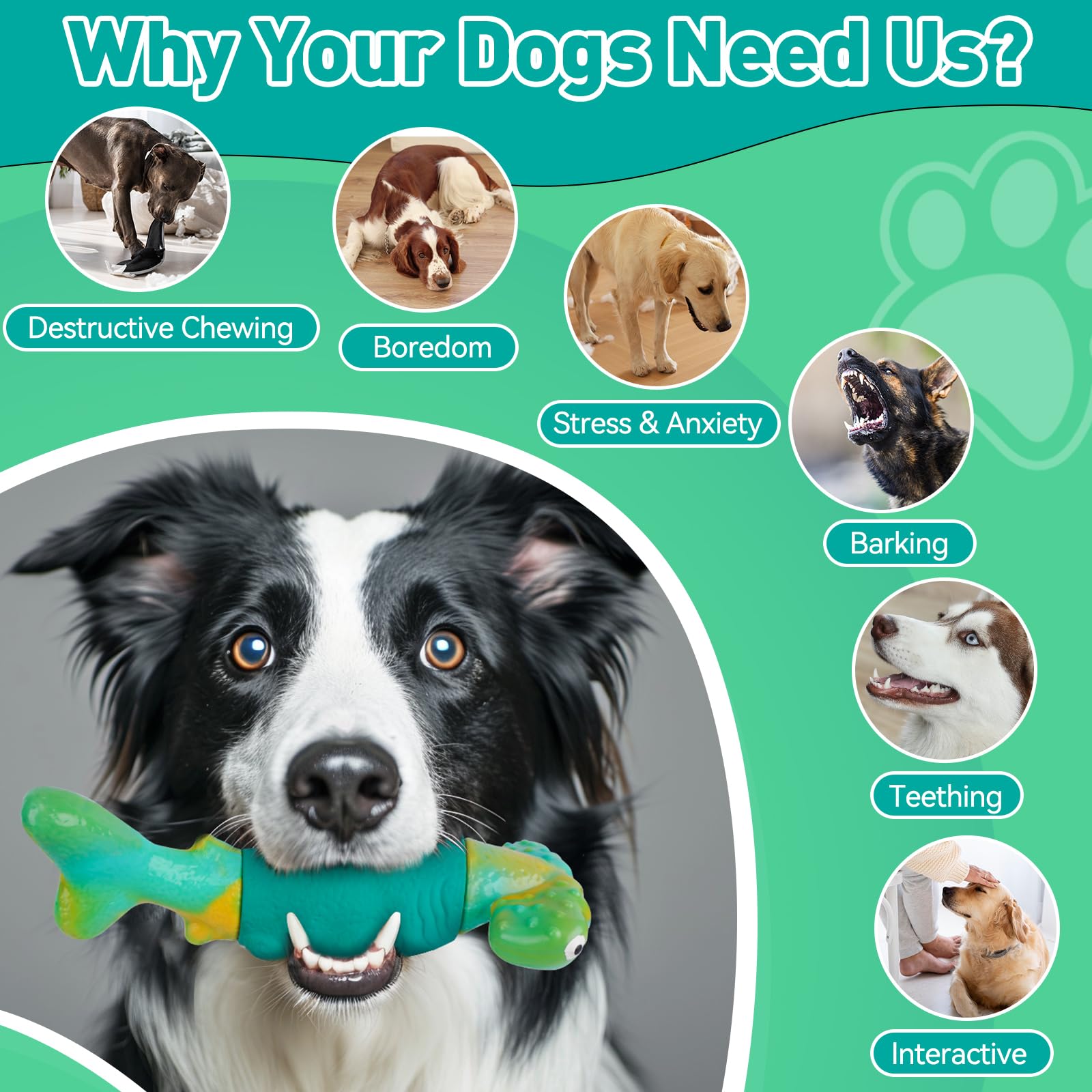 Bikiisen Dog Toys For Aggressive Chewers, Interactive Dog Chew Toys For Large Dogs, Indestructible Squeaky Toys To Keep Them Bus