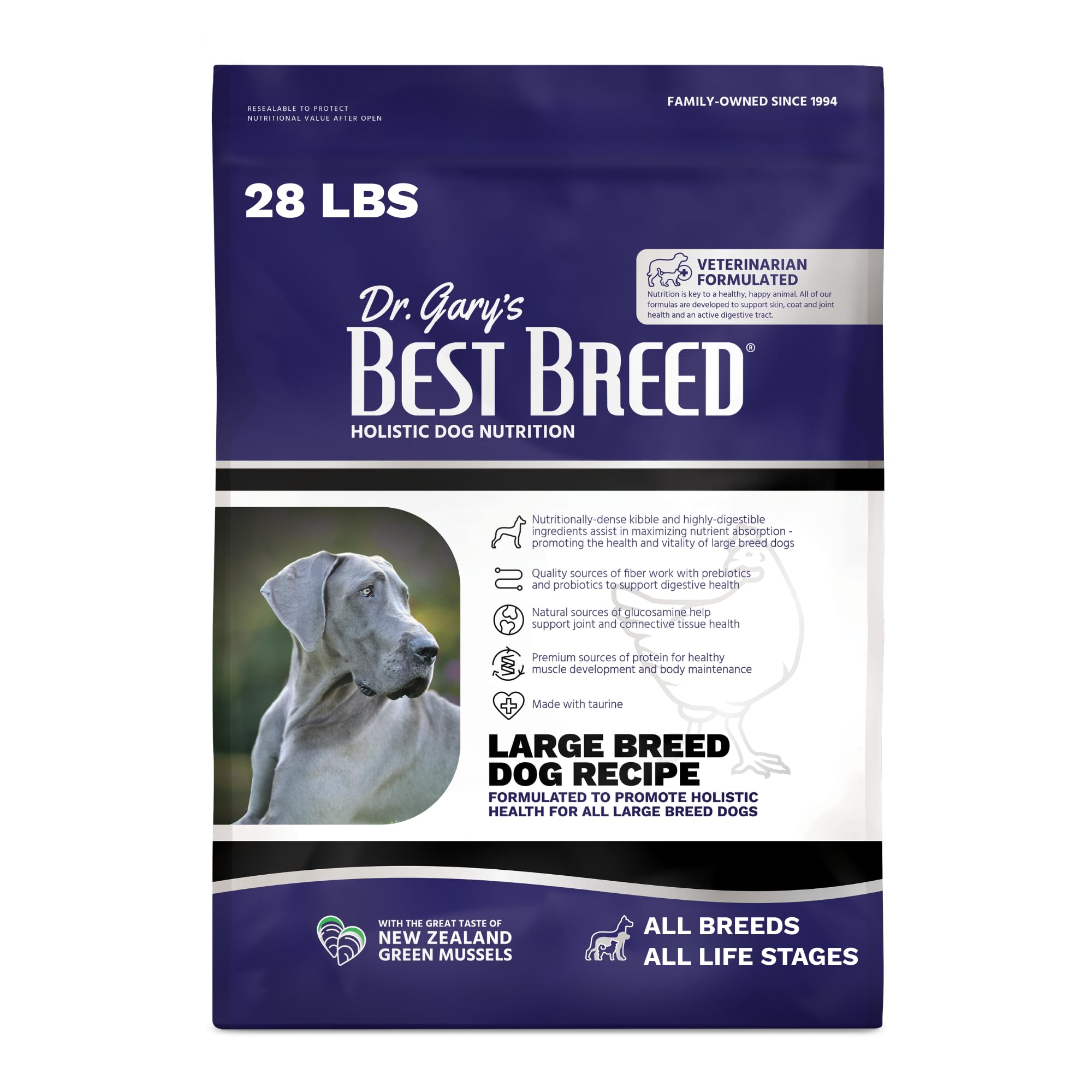 Best Breed Dr. Garys Large Breed Dog Diet Made in USA [Natural Dry Dog Food] - 28lbs., Dark Brown, Medium