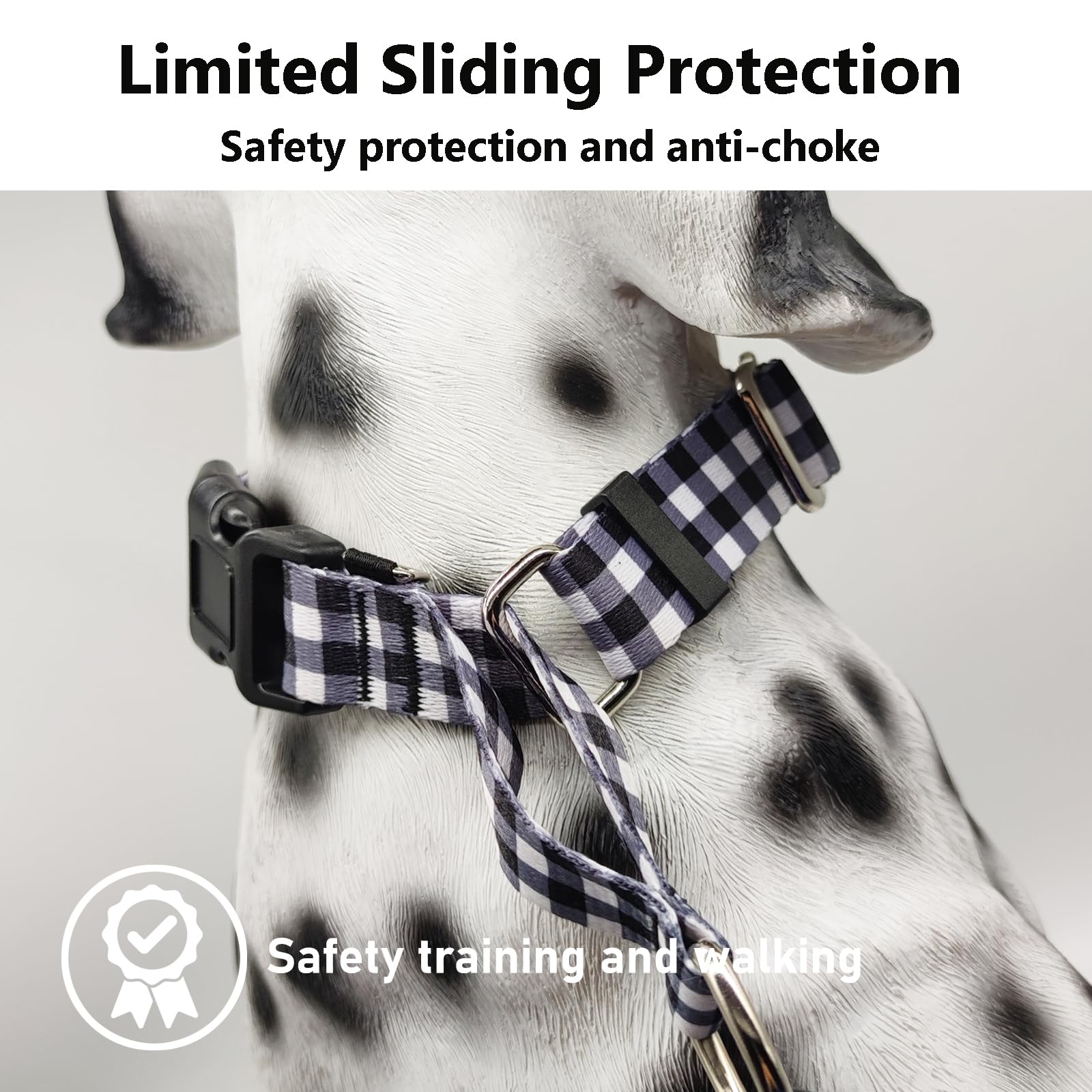 Fidohug Martingale Collar For Dogs With Buckle Adjustable Nylon Limited Slip Training Dog Collar (Black White Checkered, Medium)