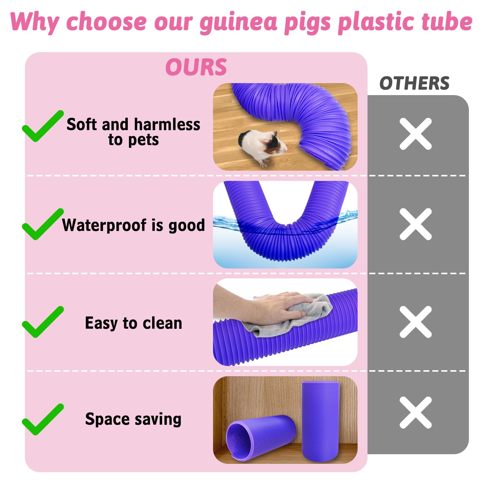 Hamiledyi 2 Pack Hamster Fun Tunnels, Guinea Pigs Plastic Tube, Hamsters Foldable Exercising Training Hideout Tunnel & 2 Pack Gr