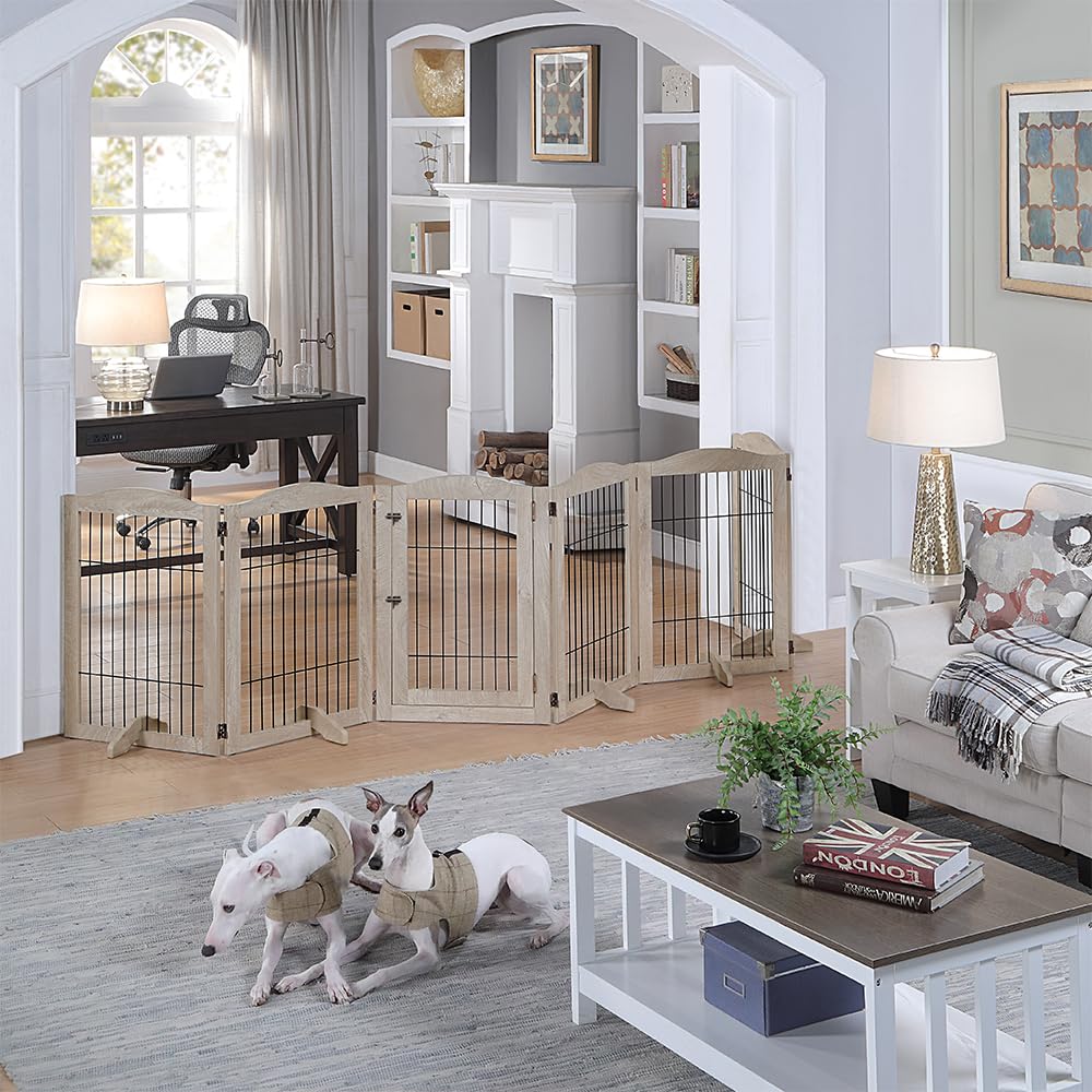 Unipaws 132?Extra Wide Dog Gate And Pet Playpen, Free Standing Tall Dog Fence With Walk Through Door, Dog Barriers For Home, Use As Indoor Dogs Cats Pen, Rabbit Pen, Baby Gate, Weathered Grey