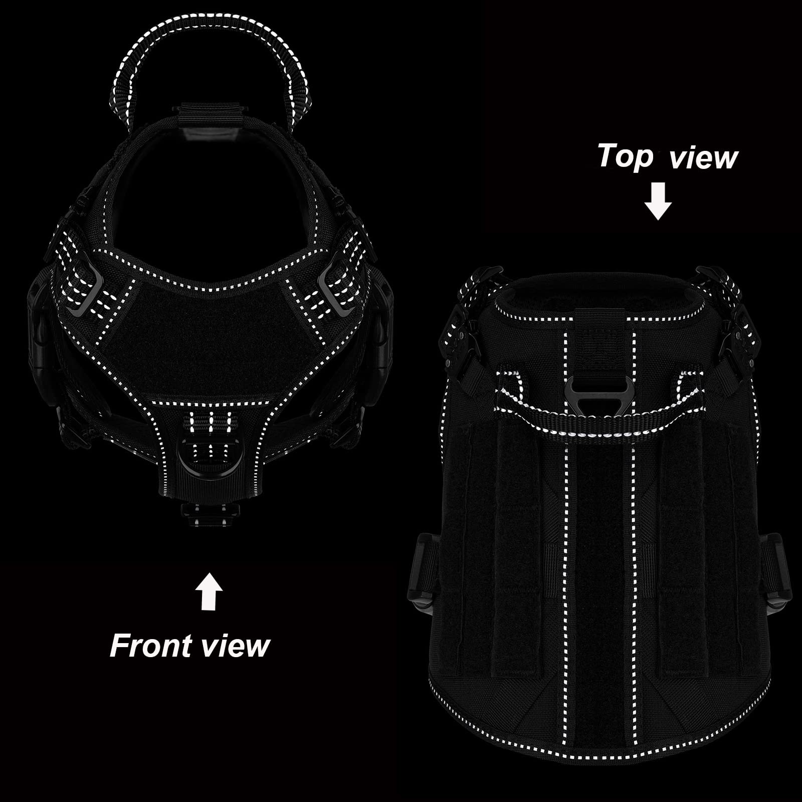 Icefang Tactical Dog Harness,2X Metal Buckle,Working Dog Molle Vest With Handle,No Pulling Front Leash Clip,Hook And Loop Panel (Small (Pack Of 1), Reflective Black)