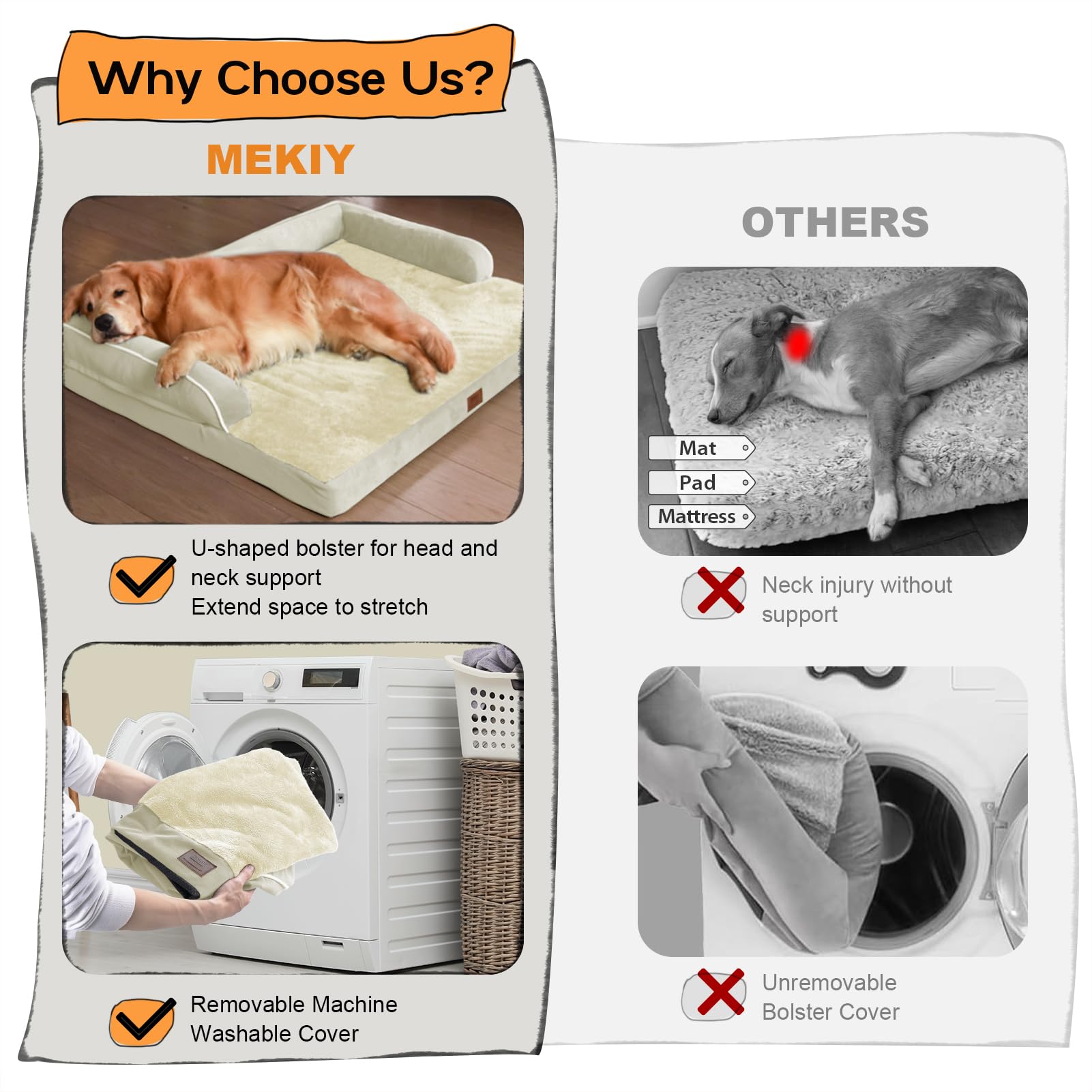 Large Dog Bed Orthopedic Washable - Waterproof With Removable Cover - Memory Foam - Xxl Large Big Dogs - Beds Bolster Pet - Couc