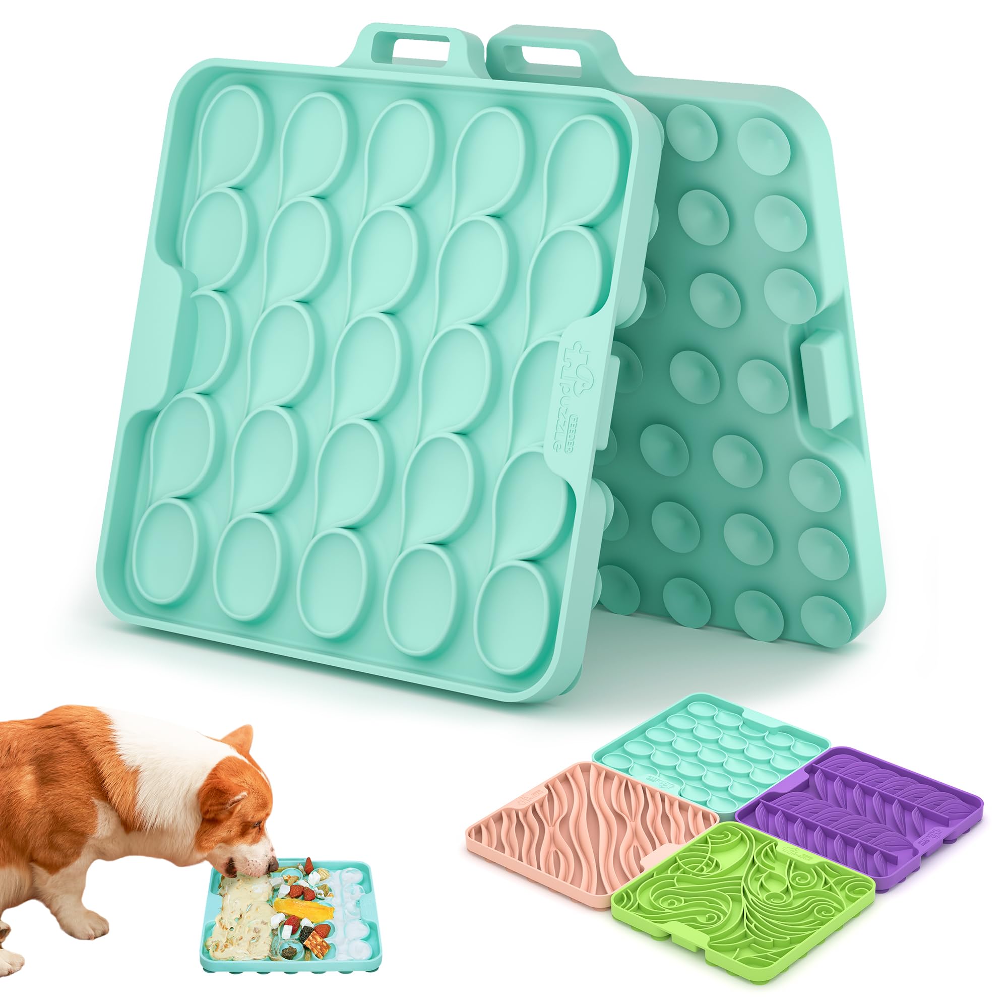 Puzzle Feeder Lick Mat For Dogs With Suction Cups, Freezable Slow Feeder, Connectable Edges For Multi-Pet Homes, Thick Dishwashe