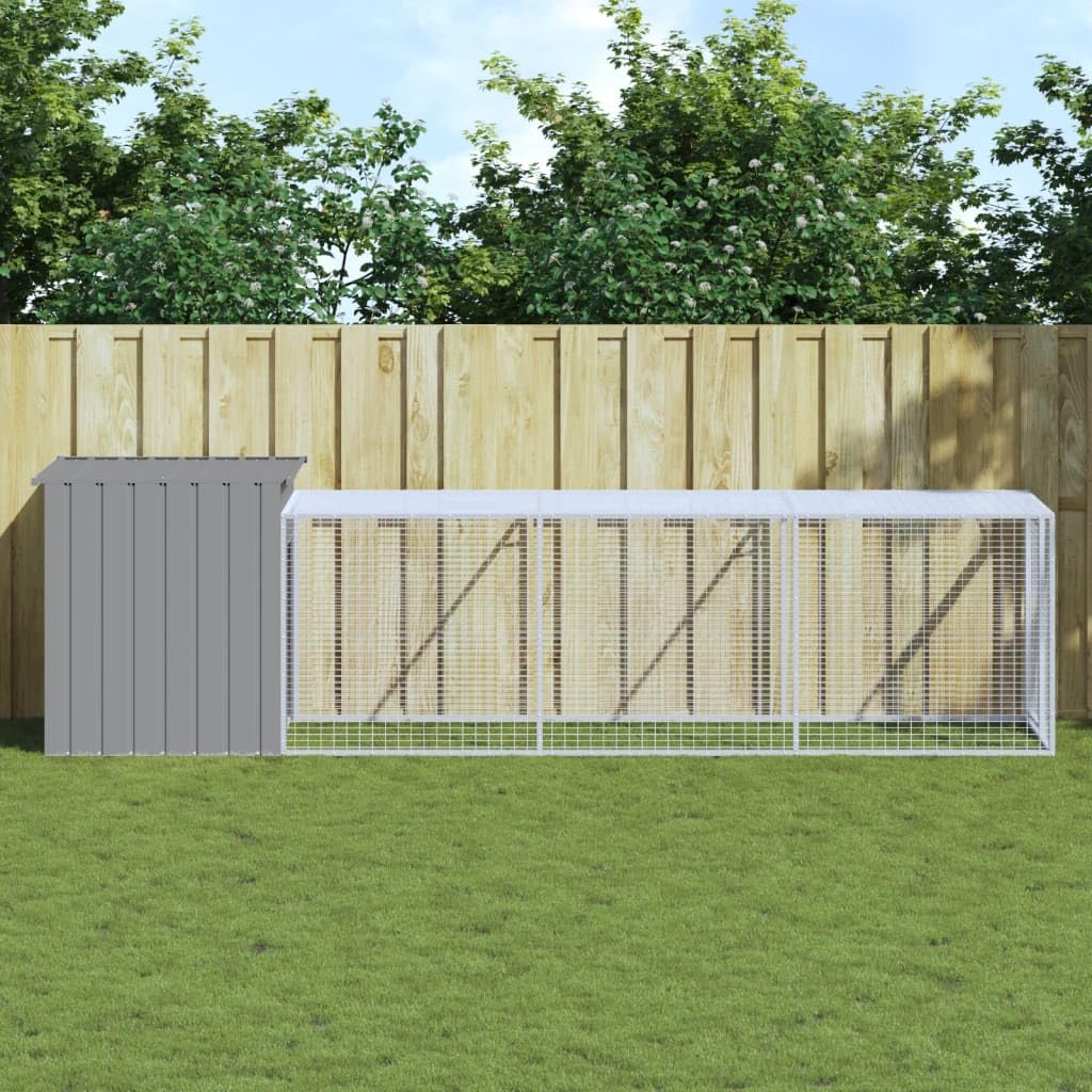 vidaXL Chicken Cage, Chicken Coop with Run, Chicken Shed with Lockable Door and Latch, Hen House for Yard, Light Grey Galvanised Steel