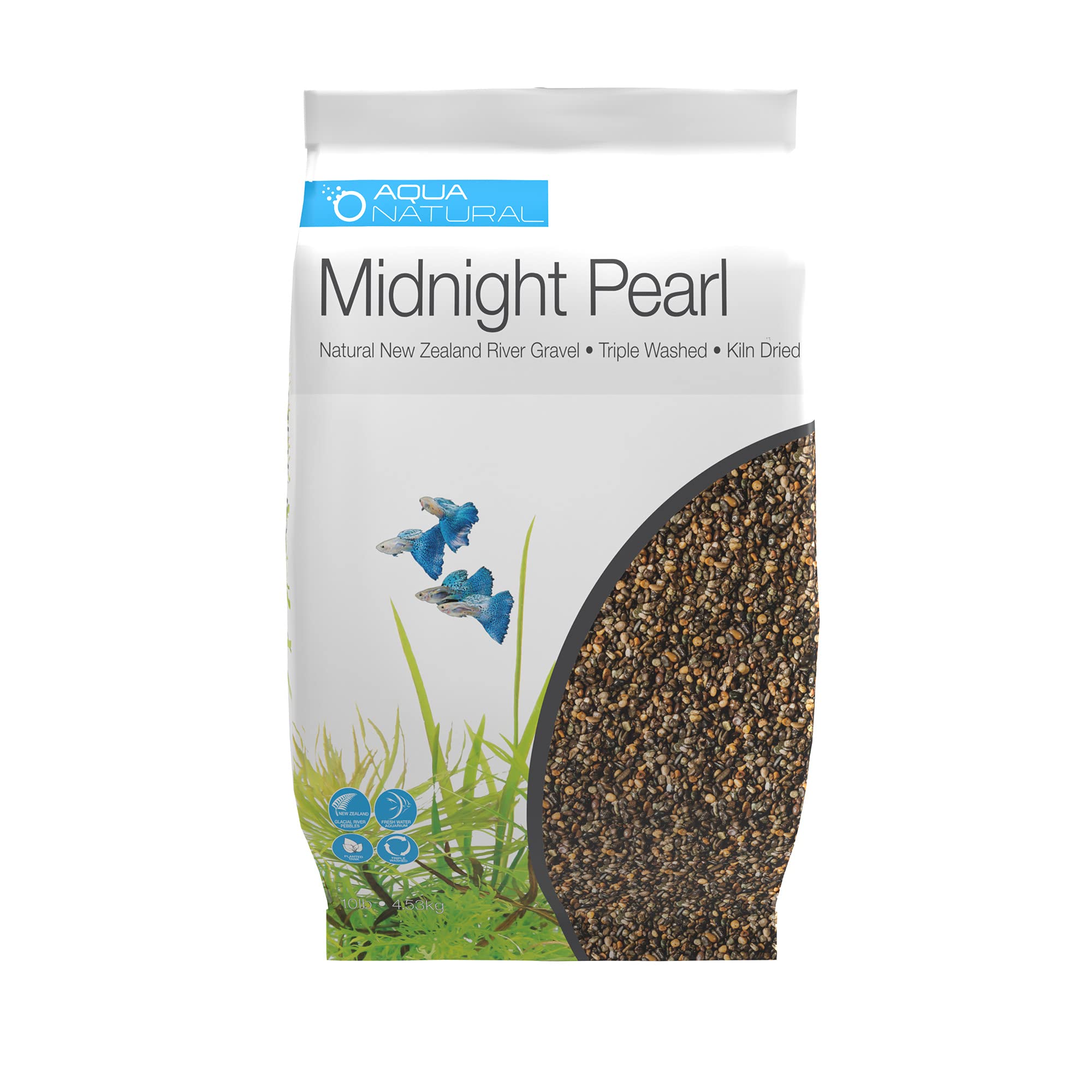 Aqua Natural Midnight Pearl 20lb Gravel Substrate for aquascaping, Aquariums, vivariums and terrariums 2-4mm, Brown