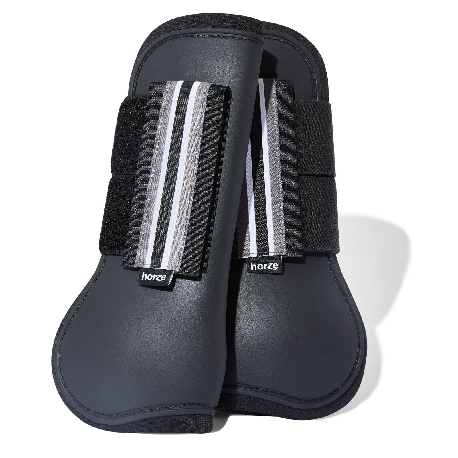 Horze Adepto Open Front Tendon Boots | Durable Shell With Neoprene Lining - Black - Cob