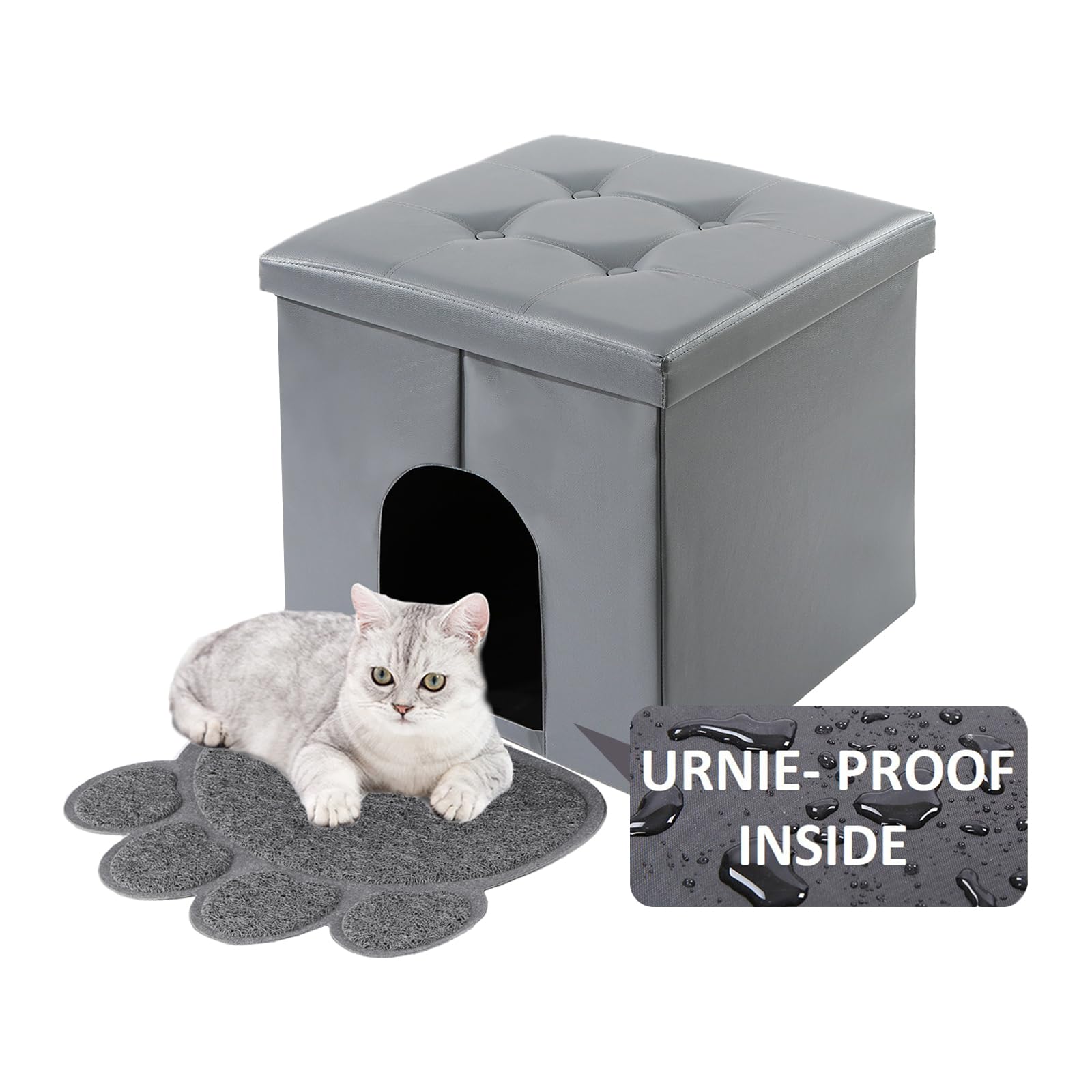 Meexpaws Cat Litter Box Enclosure Furniture Hidden, Small Cat Washroom Bench Storage Cabinet 20'' X 20'' X 20''| Dog Proof | Waterproof Inside | Easy Clean | Easy Assembly | Odor Control(Grey)