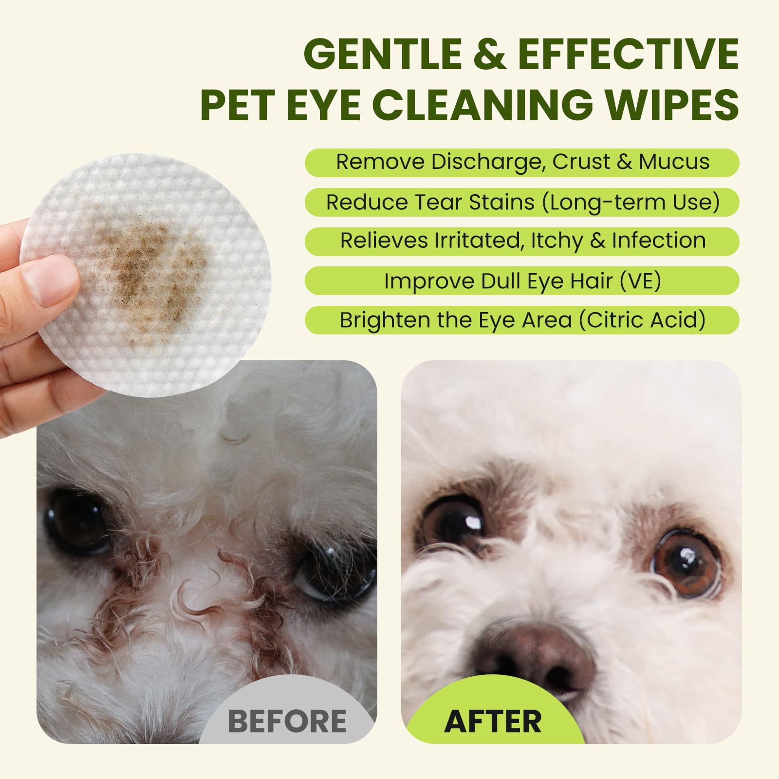 PawSono Eye Wipes for Dogs & Cats, Hypoallergenic Dog Eye Wipes Cleaner, Soothing Cleaning Grooming Pet Wipes Gently Remove Tear