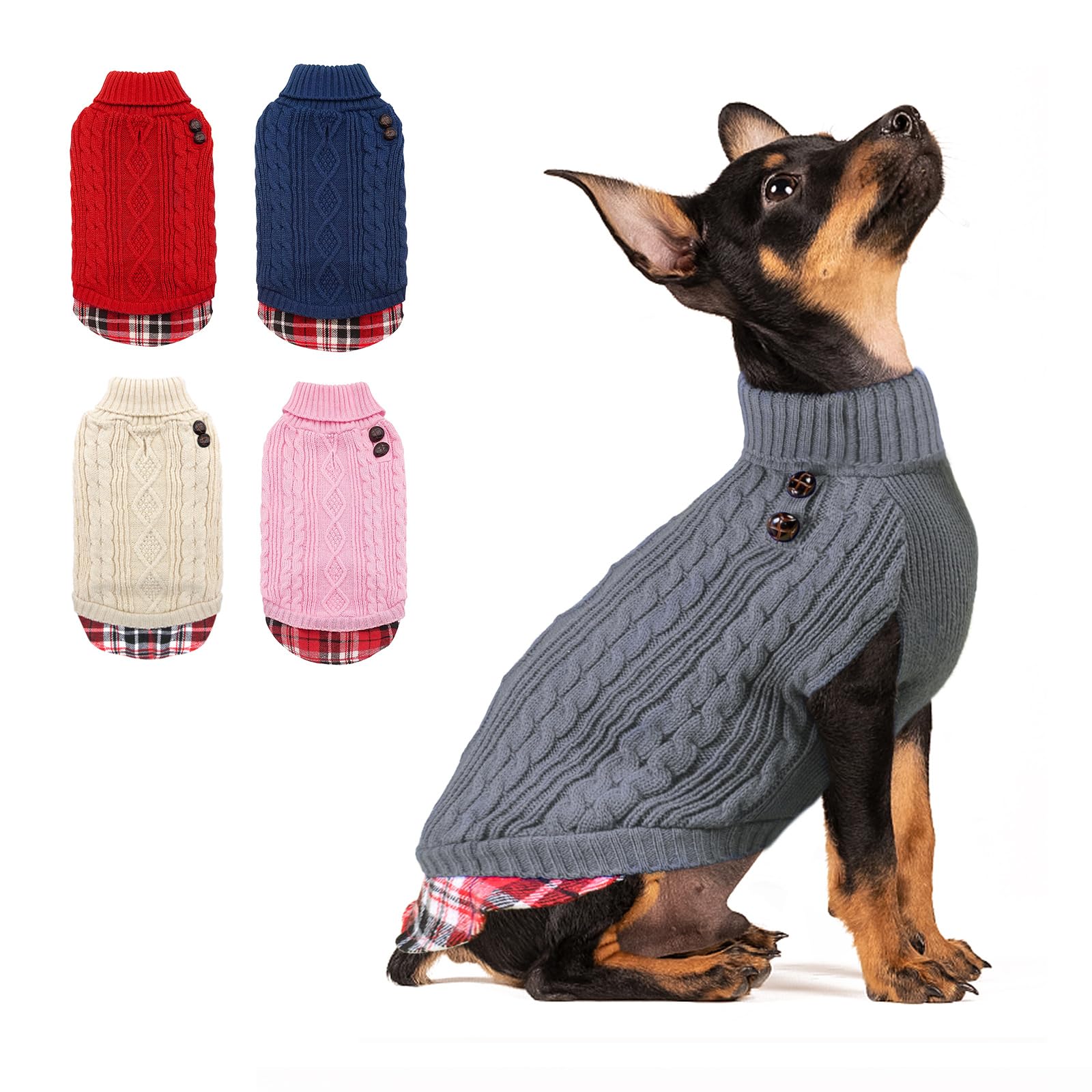 Kyeese Small Dog Sweaters With Gingham Patchwork Doggie Sweater Knitwear Pullover Warm Pet Sweater For Fall Winter