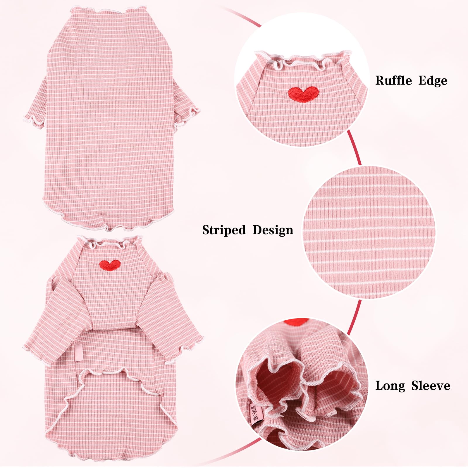 Yaopelky Dog Shirt For Small Medium Dogs Striped T-Shirt With Heart Embroidery Stretchable Ruffle Dog Clothes For Chihuahua Schn
