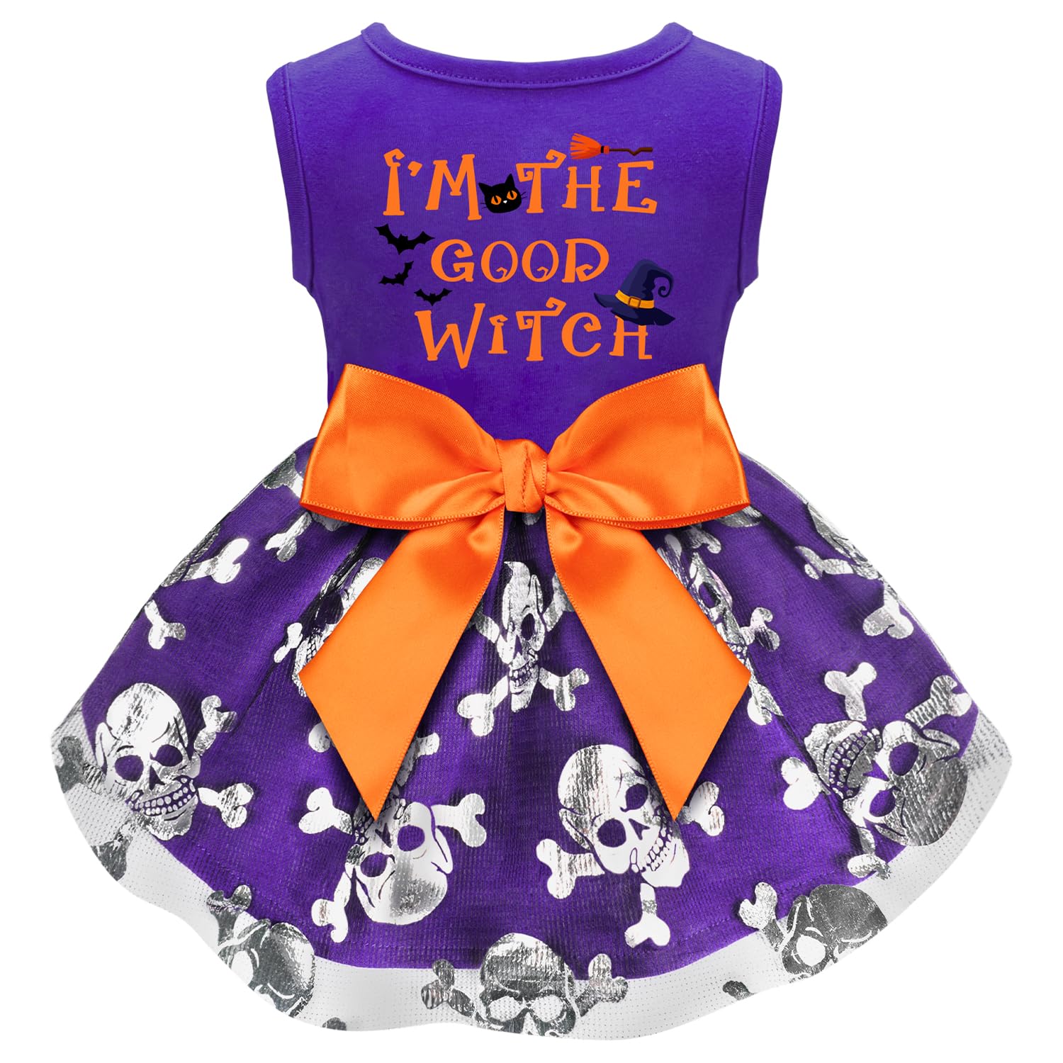 Funny Puppy Dress With Bow - Small/Large Dog Halloween Costume - Pumpkin Witch Bat Pet Dress (Small, Good Witch2)