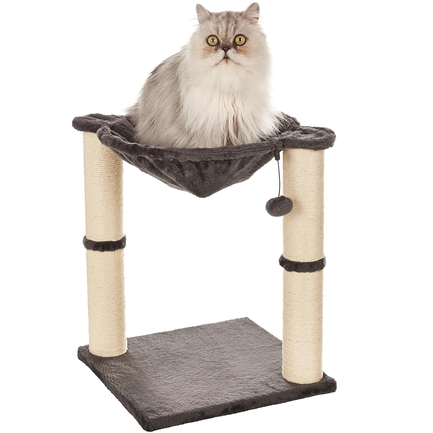 Amazon Basics Cat Tower - Indoor Cat & Kittens Hammock Tower With Scratching Posts And Dangling Ball, (19.7'H) - Gray