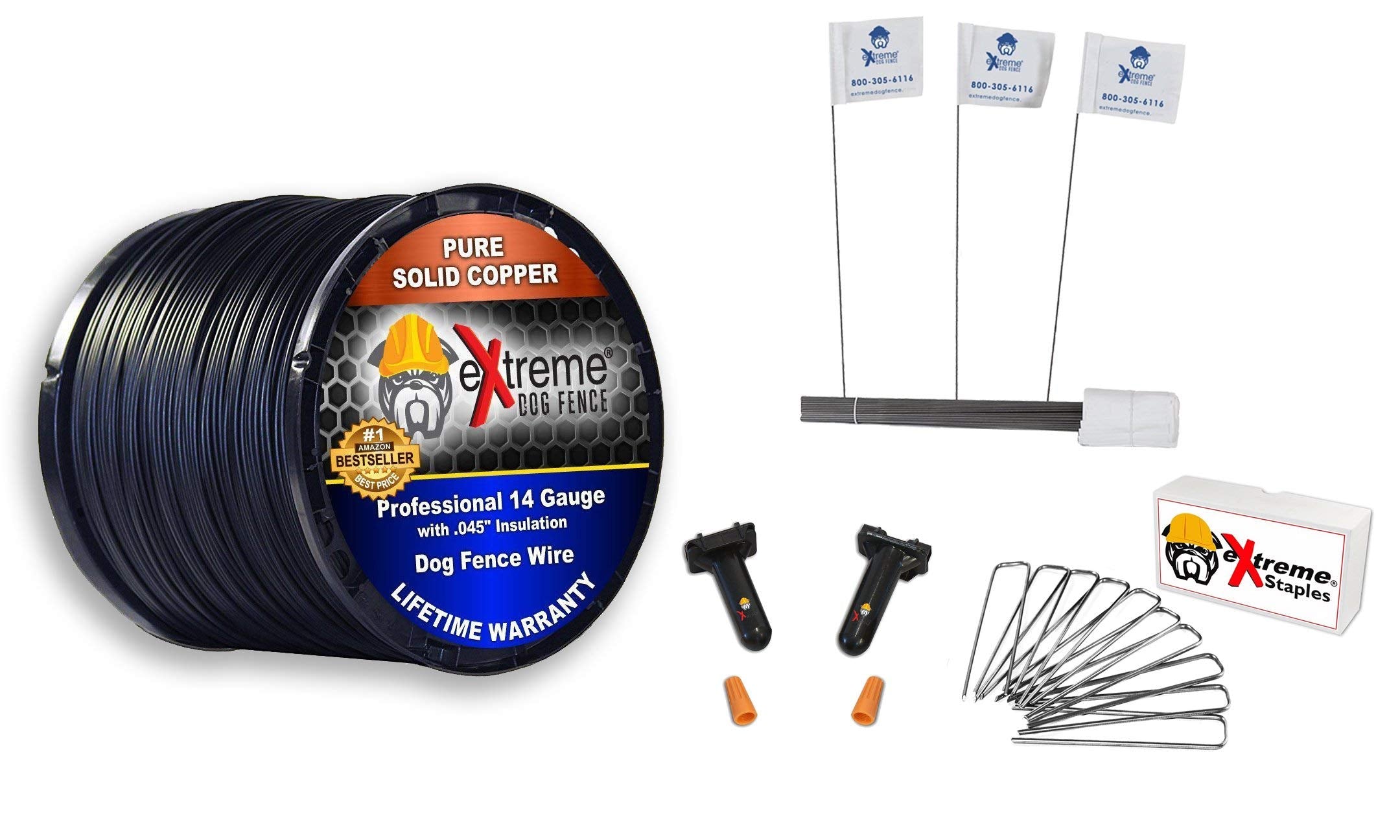 Dog Fence Wire Setup Kit - 500 Feet Of 14 Gauge Wire, 50 Training Flags, 100 Staples And 2 Pro Grade Splice Kits For 1/2 Acre - 
