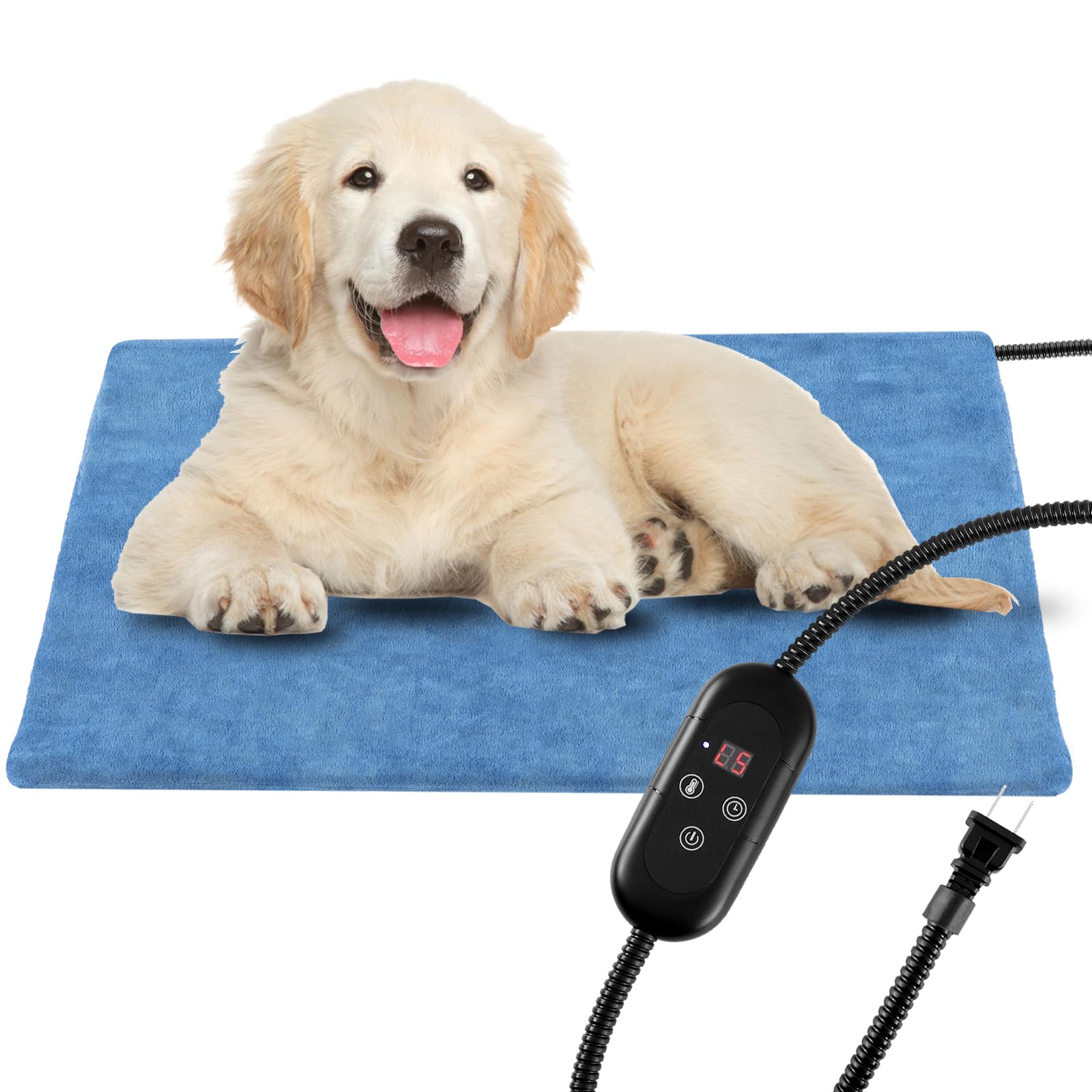 Kekelan Pet Heating Pad For Dogs, Indoor Outdoor Waterproof Electric Heated Pad Mat For Cats With Chew Resistant Cord,5 Timer And 6 Level Temperature Pet Bed Warmer-15.7X27.5
