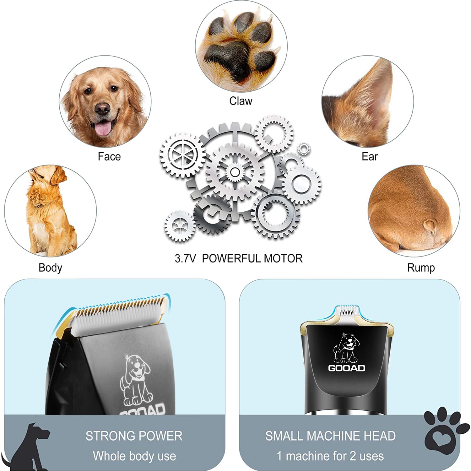 Dog Clippers, Professional Dog Grooming Kit, Cordless Dog Grooming Clippers For Thick Coats, Dog Hair Trimmer, Low Noise Dog Shaver Clippers, Quiet Pet Hair Clippers Tools For Dogs Cats(Black)