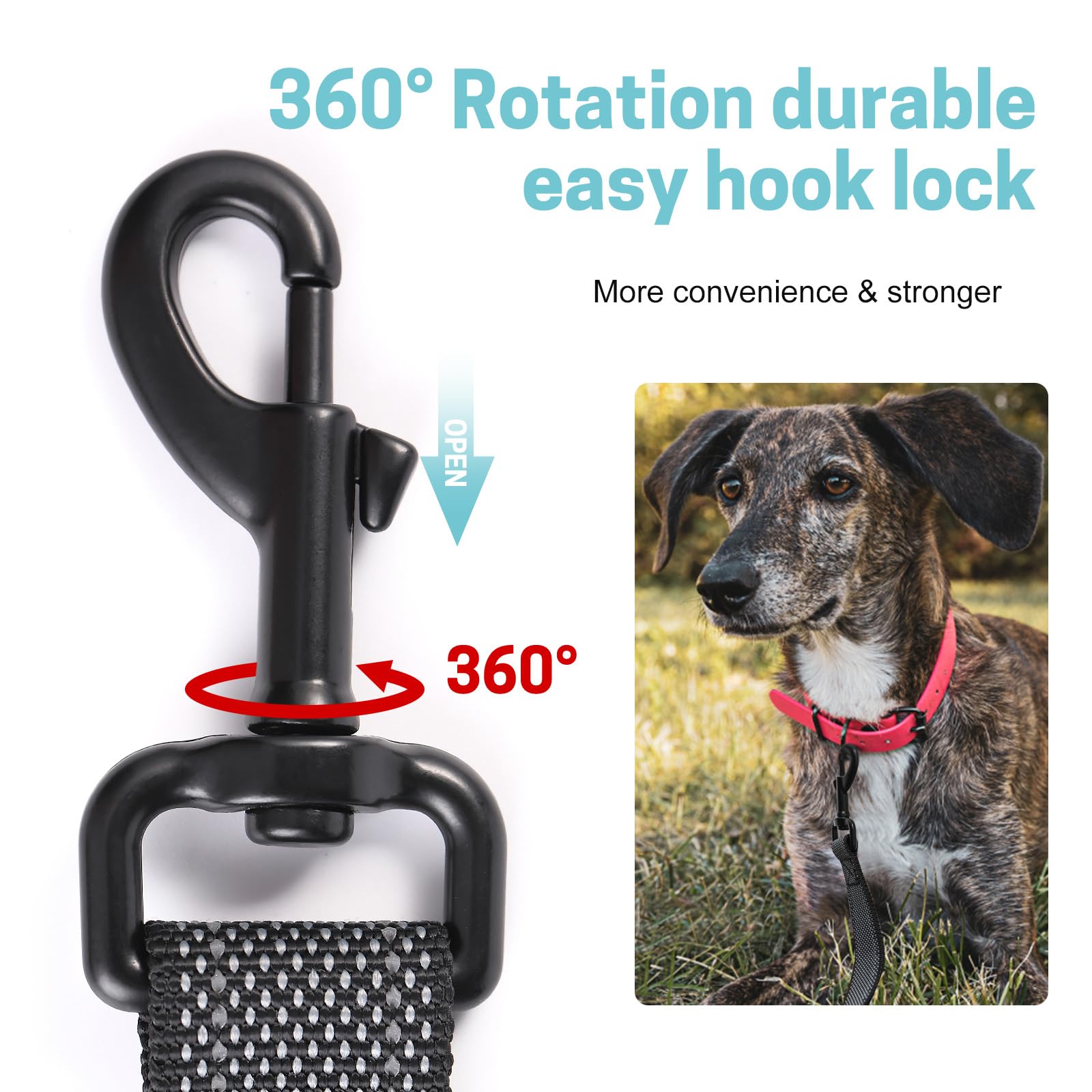 Easyease Dog Leash With 2 Comfortable Soft Padded Handles 5Ft Black Reflective Heavy Duty Pet Dog Walking Leashes Durable Dog Tr