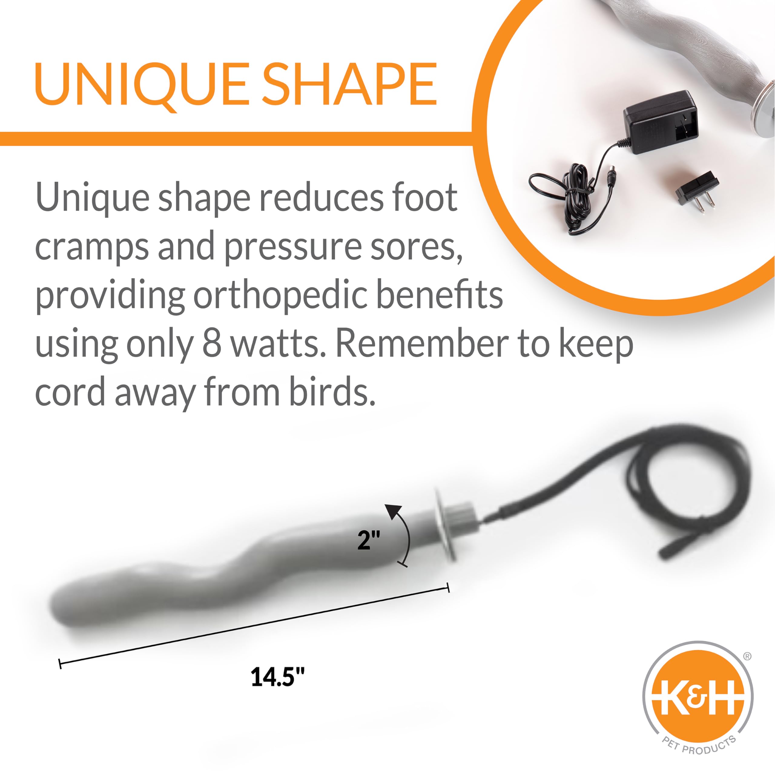 K&H Pet Products Thermo-Perch Heated Bird Perch Gray Large 2 X 14.5 Inches