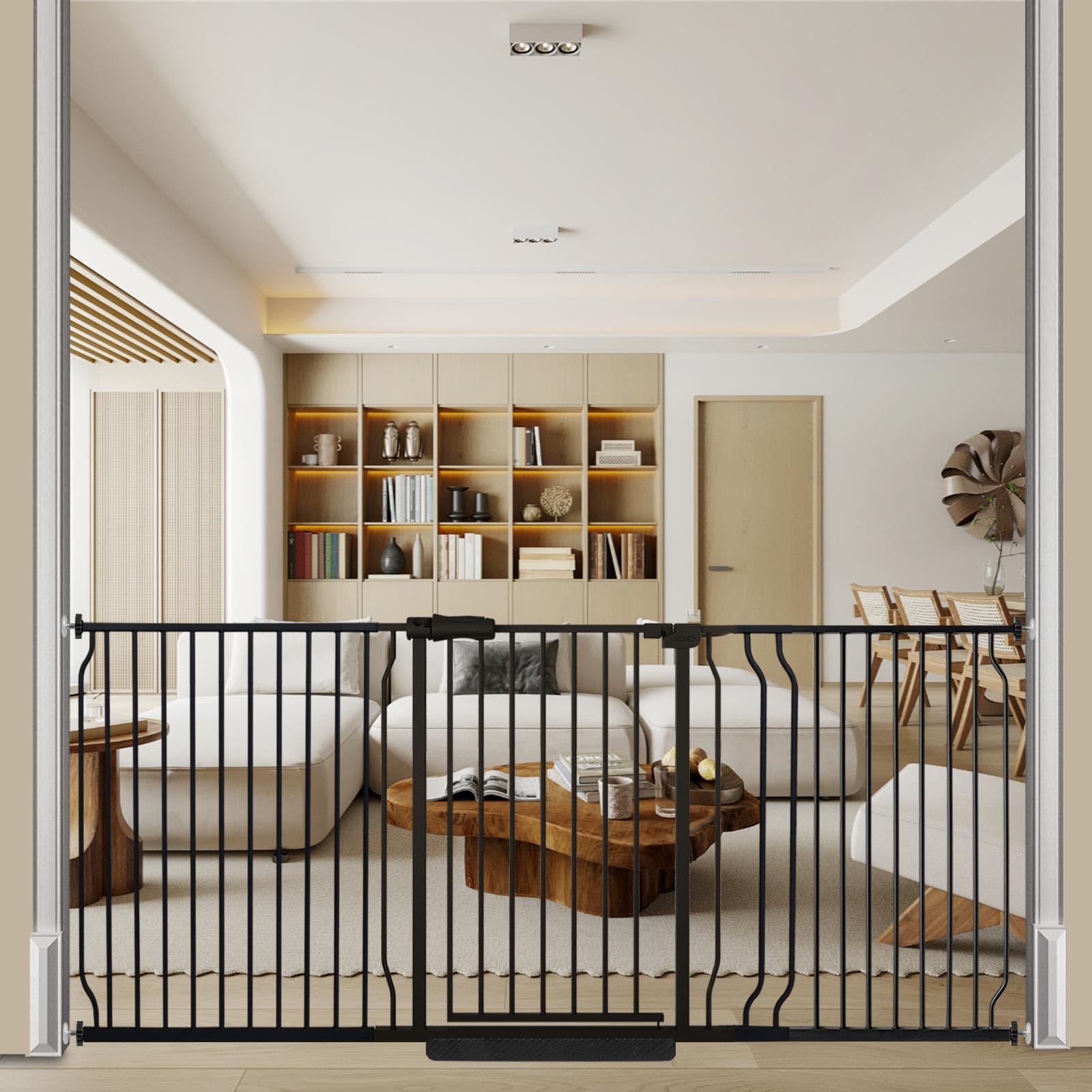 HOOOEN 30'' Tall Extra Wide Baby Gate for Doorways Stairs Large Long Dog Gates Pressure Mounted Indoor Safety Gates Walk Through