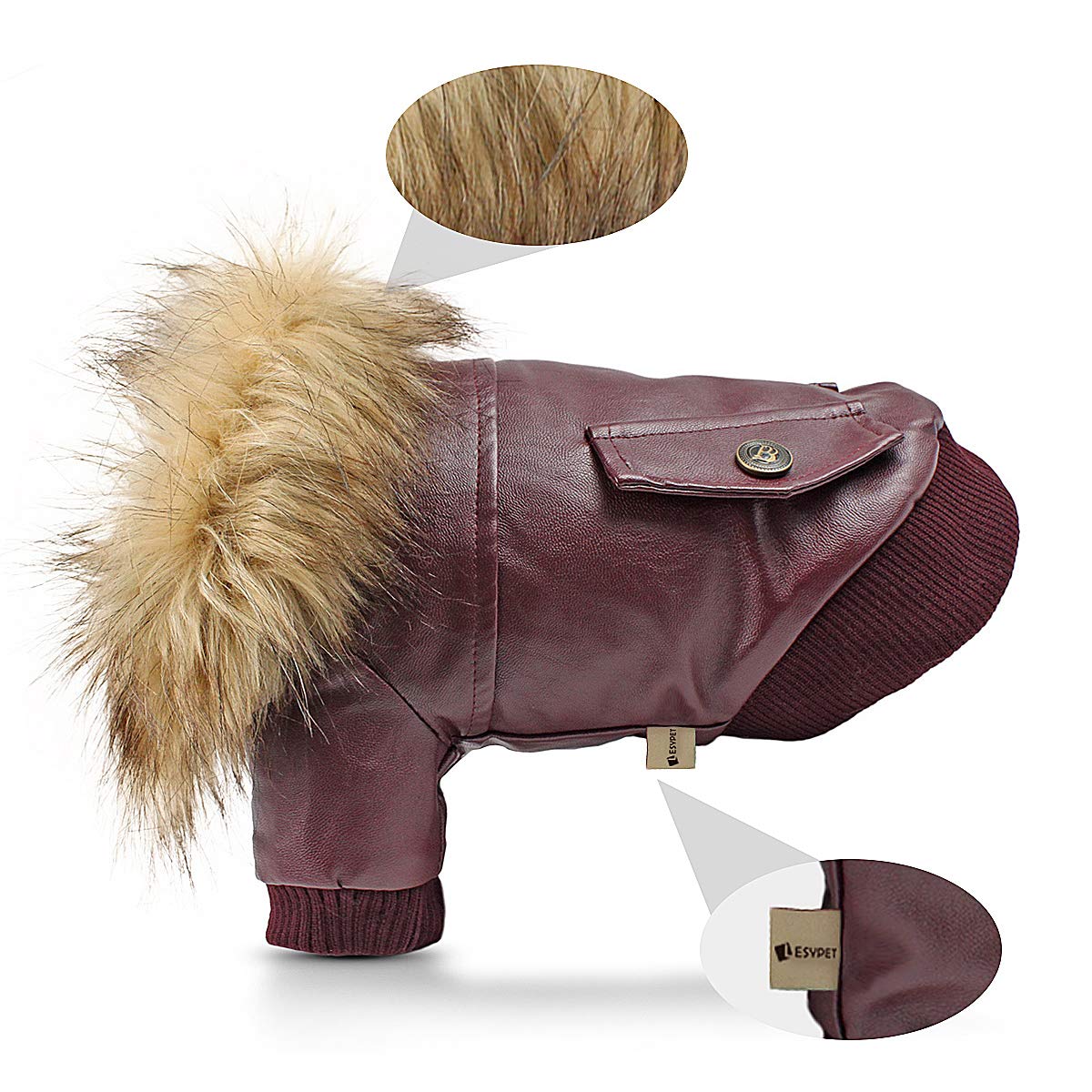 Lesypet Warm Dog Jacket Winter Dog Coats Windproof Waterproof Fleece Lined Dog Leather Jackets For Small Dogs Puppy, Red Large