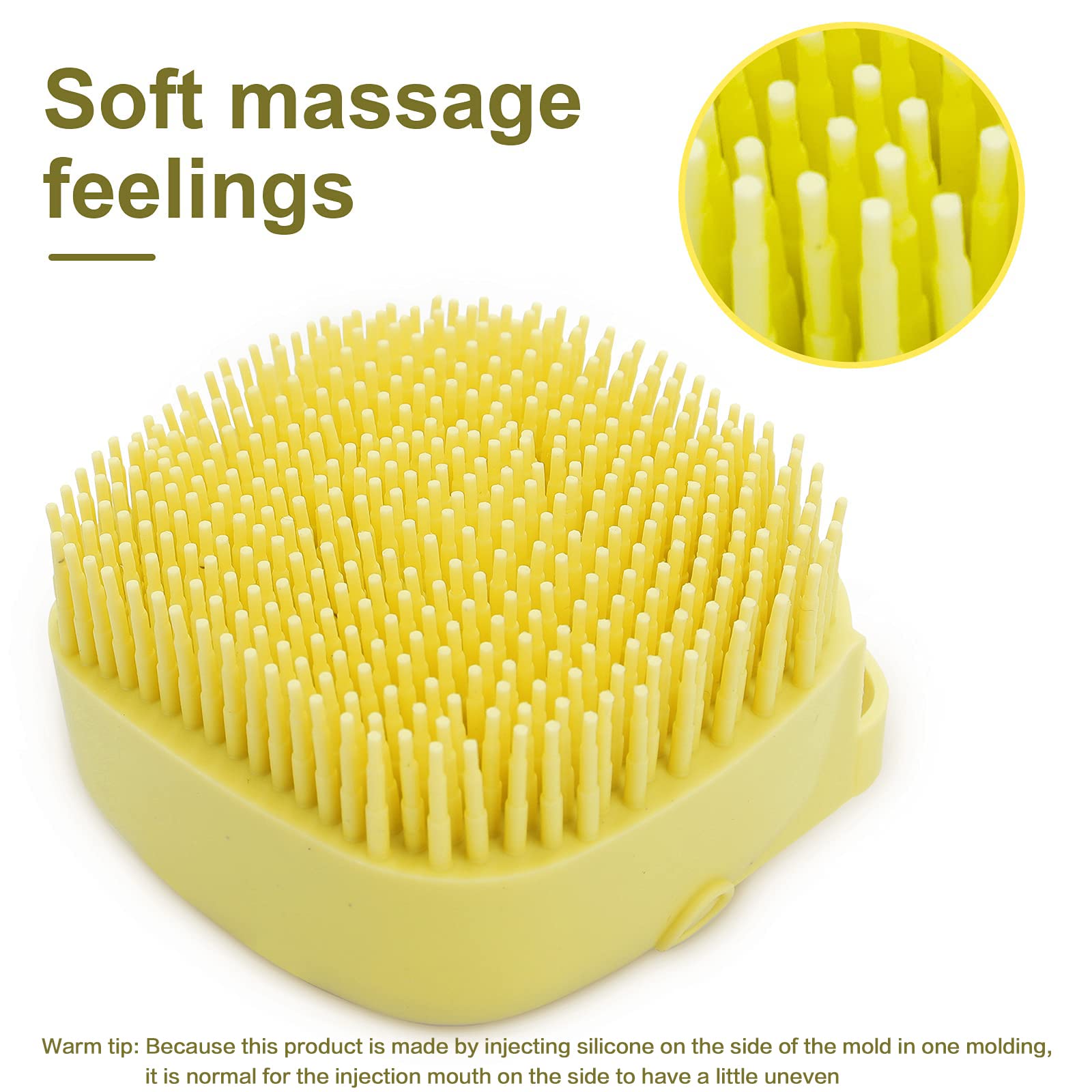 Woleigiao Dog Bath Brush, Pet Massage Brush Shampoo Dispenser, Soft Silicone Brush Rubber Bristle For Dogs And Cats Shower Grooming (Yellow)