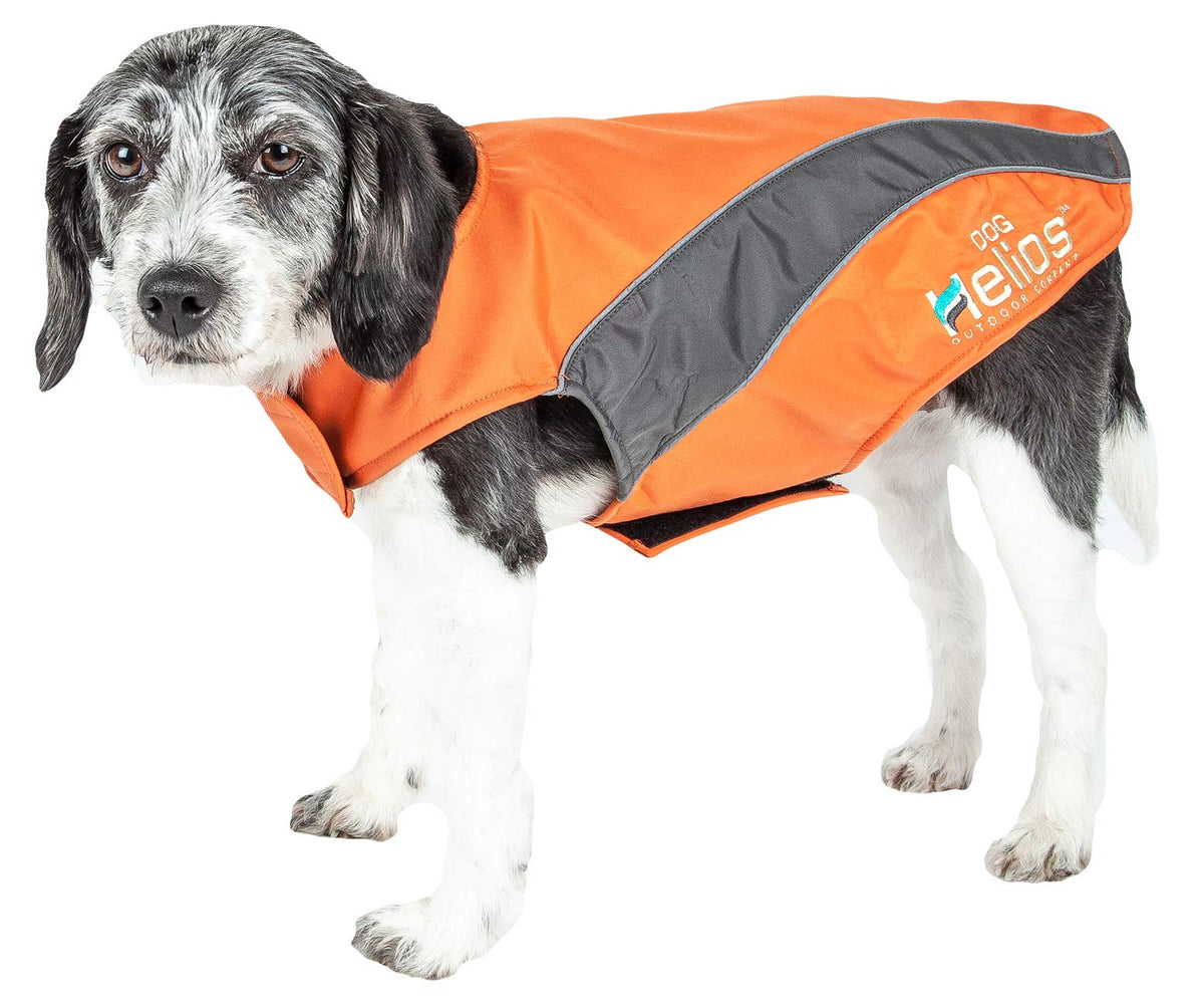 DOGHELIOS 'High Octane' Softshell Neoprene Polar Fleece Reflective Performance Pet Dog Coat Jacket w/ Blackshark technology, Medium, Orange, Grey