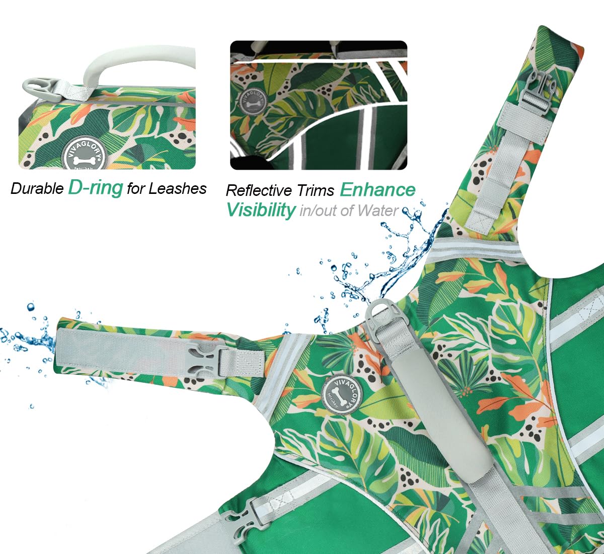 Vivaglory Sports Style Dog Life Jacket With Extra Flotation, Adjustable & Durable Swim Life Vest With Secure Fastening System For Large Dogs, Floral