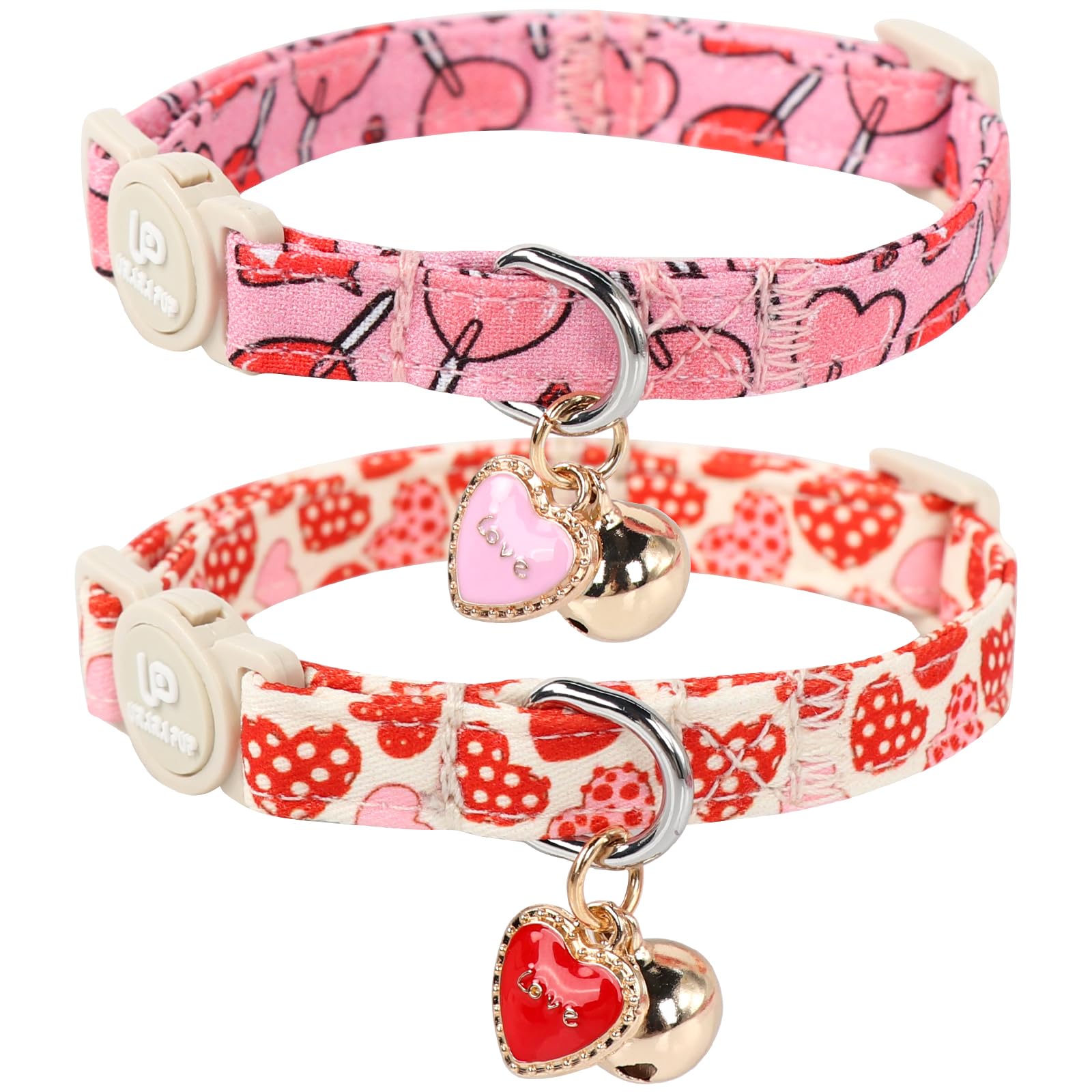 Up Urara Pup Cat Collar, 2Pack Valentine'S Day Cat Collars-Cute Breakaway Cat Collar With Bell & Pendant, Sweet Heart Kitten Col