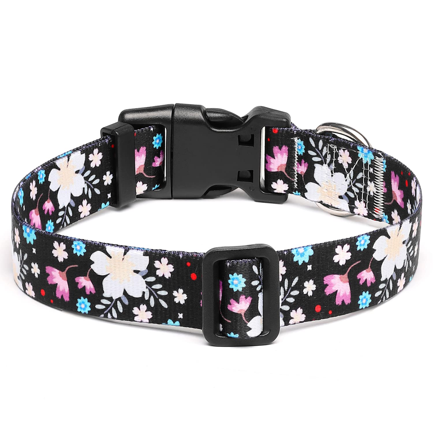 Mercano Adjustable Dog Collar - Special Design Patterns, Soft Nylon Comfortable Durable Pet Collar For Small Medium Large Dogs (S, Floral White)