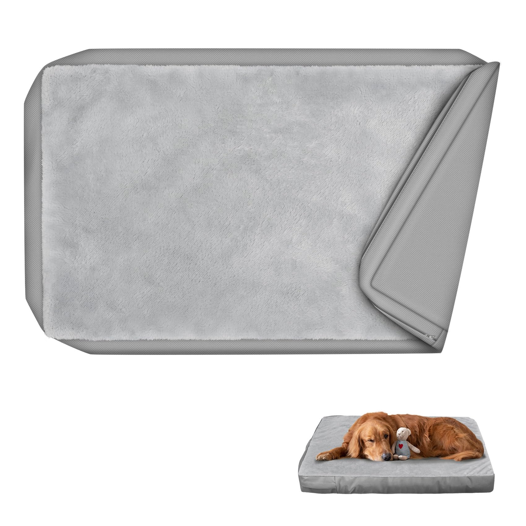 Explore Land Waterproof Dog Bed Cover Machine Washable Fluffy Dog Bed Replacement Cover For 42 Inch Crate, 40Lx27Wx4H Inch, Gray